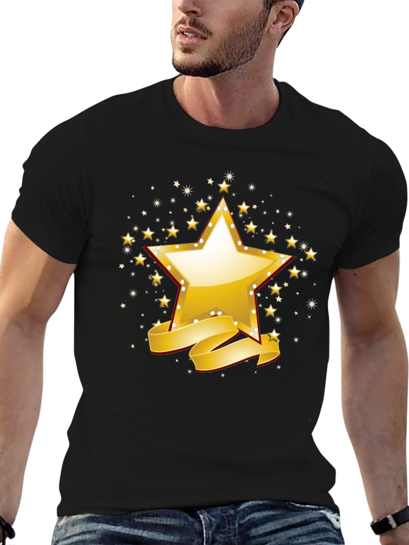 Golden Star Graphic Black T-Shirt