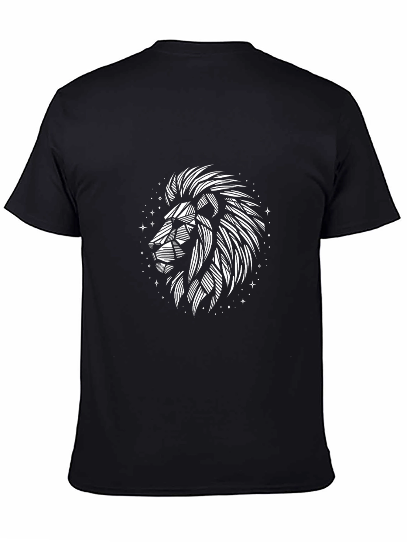 Geometric Lion Graphic Print Black T-Shirt
