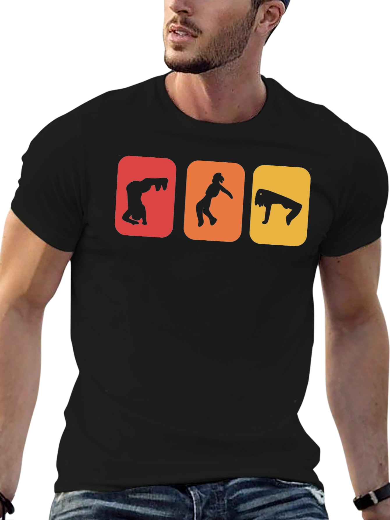 Gymnast Silhouettes Graphic T-Shirt - Black Cotton Tee