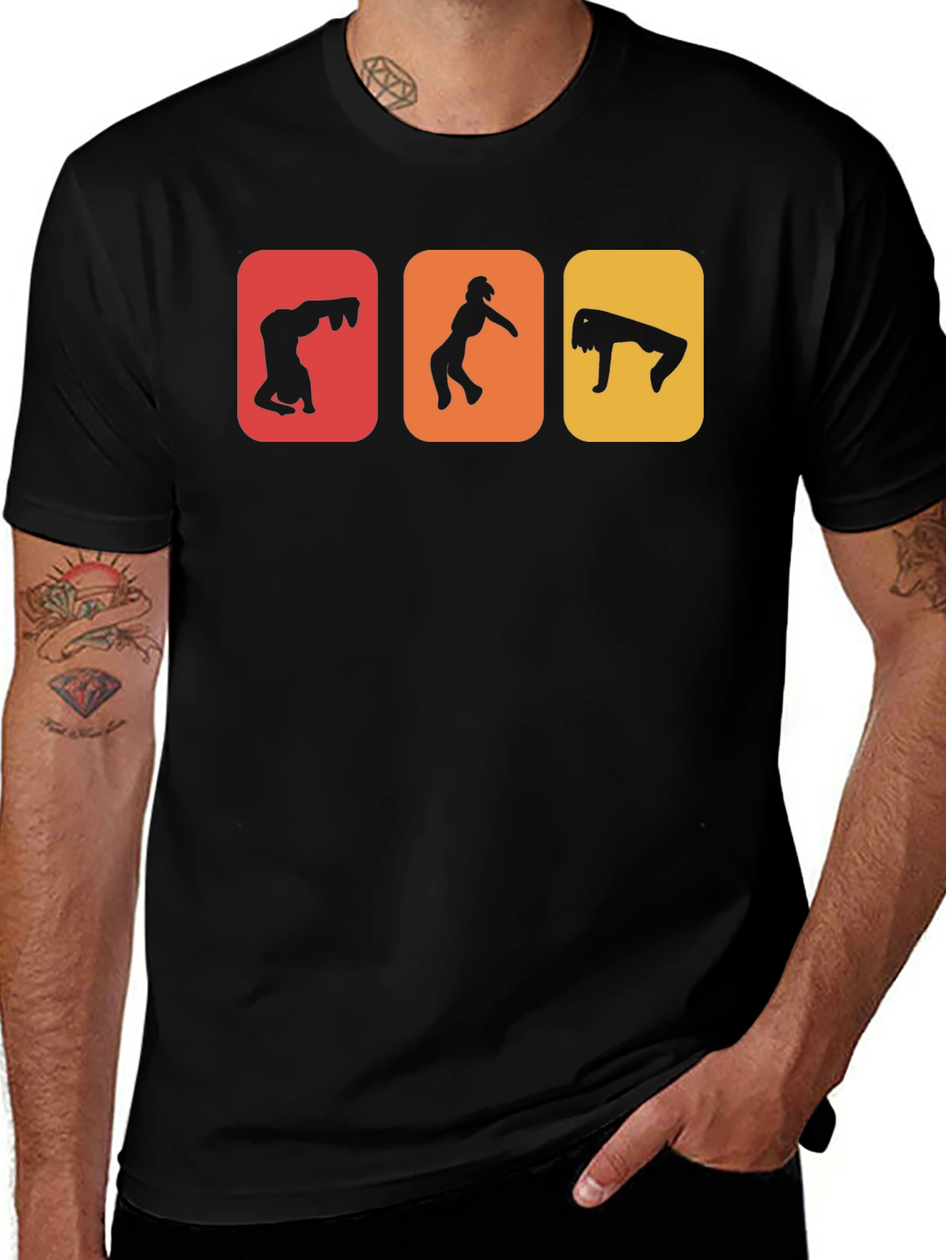 Gymnast Silhouettes Graphic T-Shirt - Black Cotton Tee