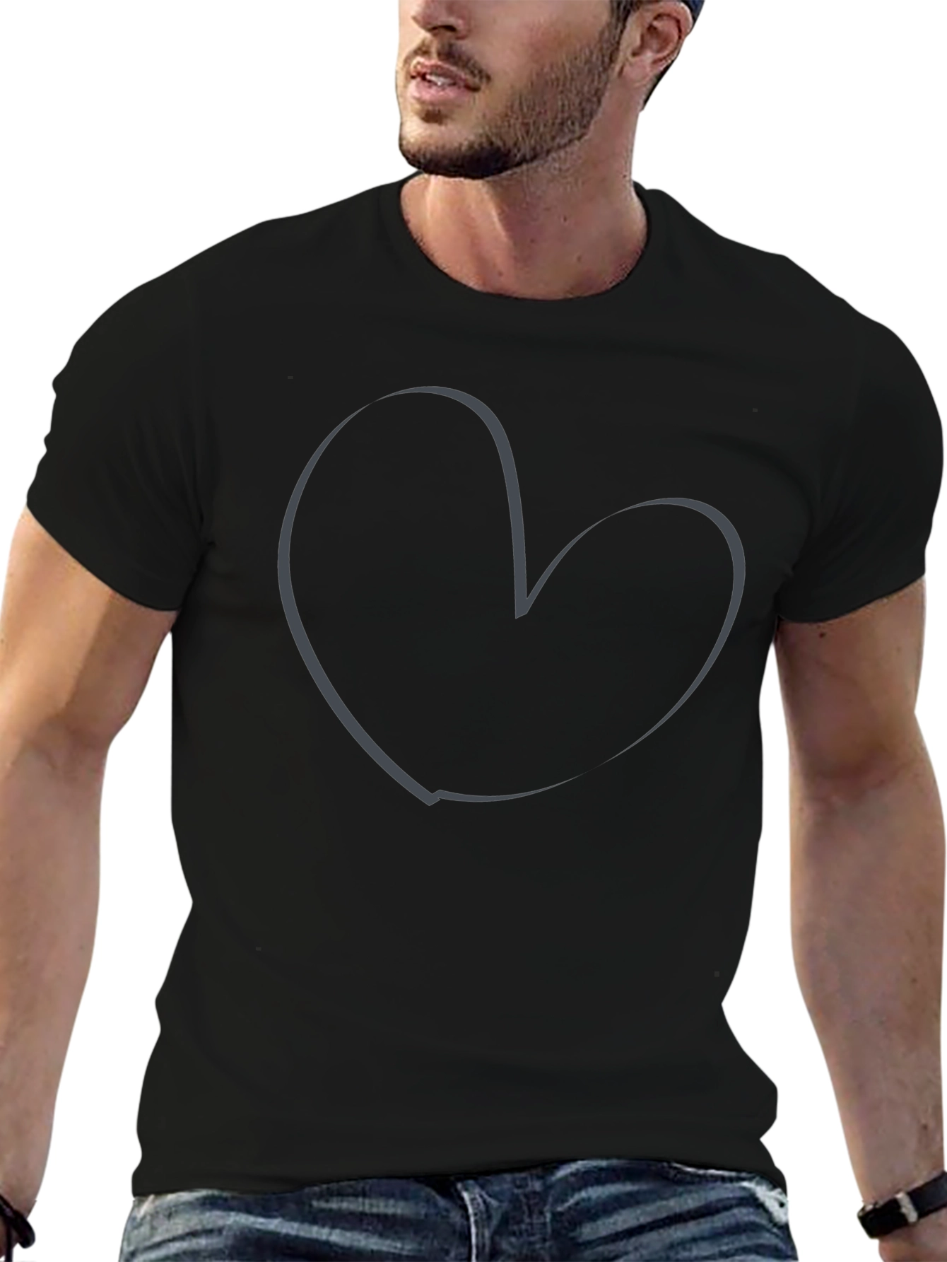 Heart Outline Graphic Tee - Soft Cotton Casual Wear