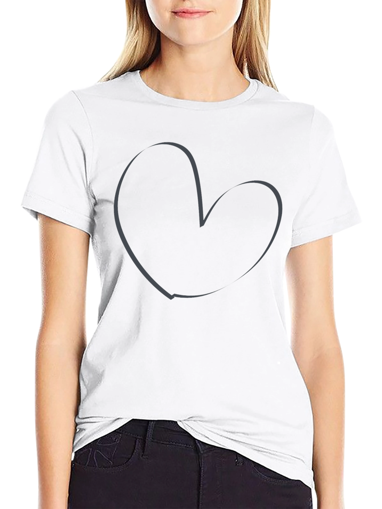 Heart Outline Graphic Tee - Soft Cotton Casual Wear