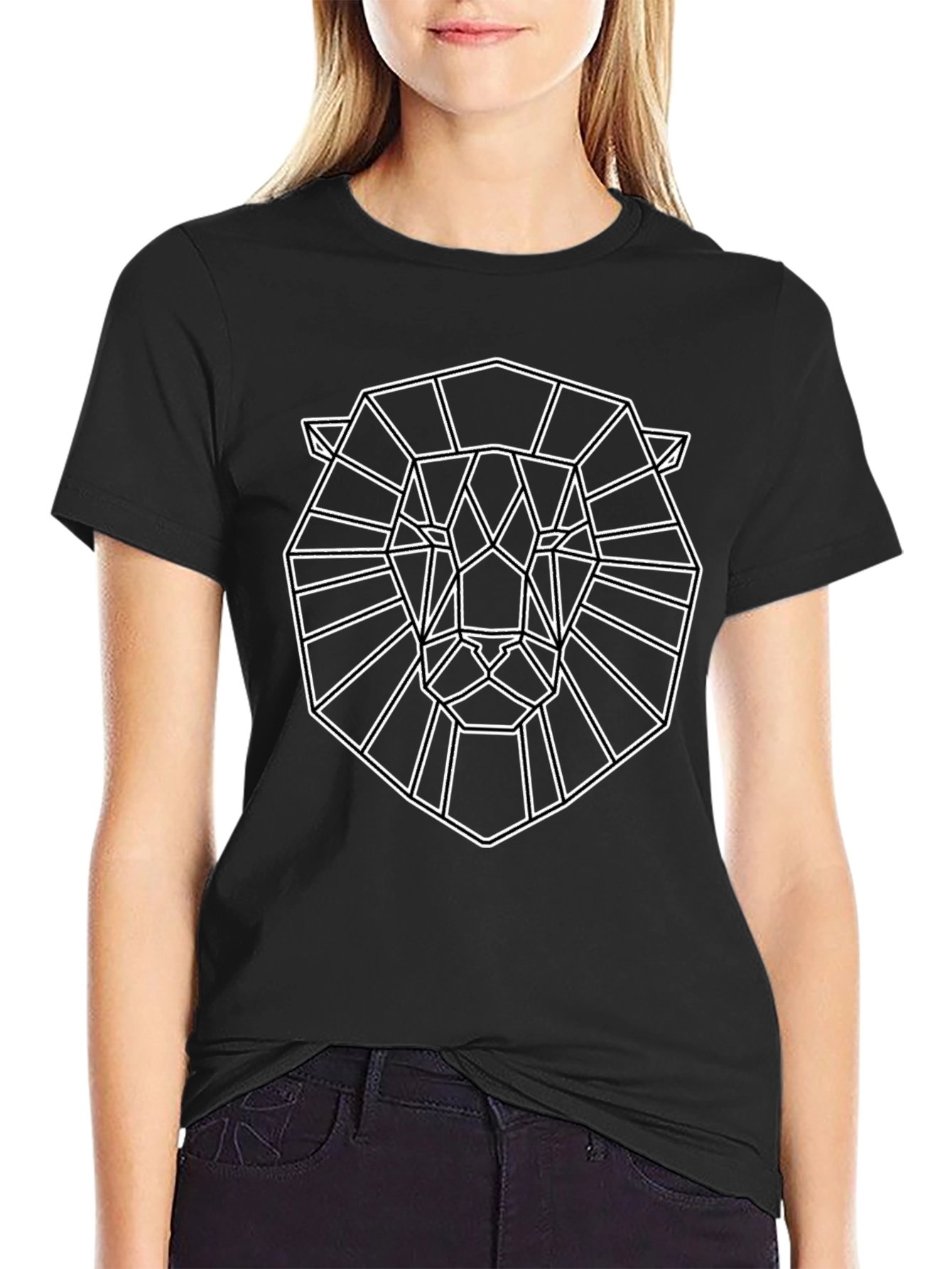 Geometric Lion Graphic Tee - Modern Art Shirt
