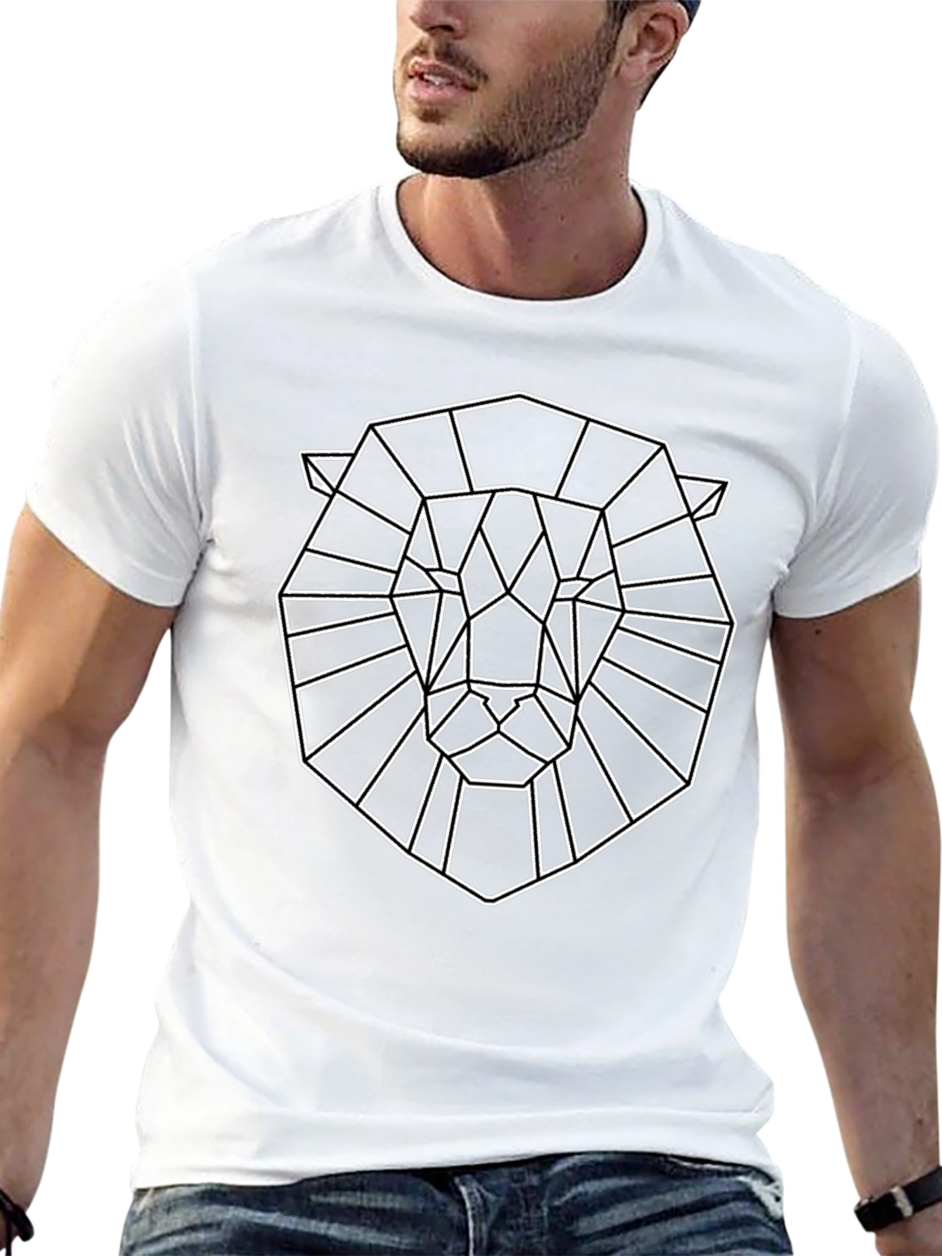 Geometric Lion Graphic Tee - Modern Art Shirt