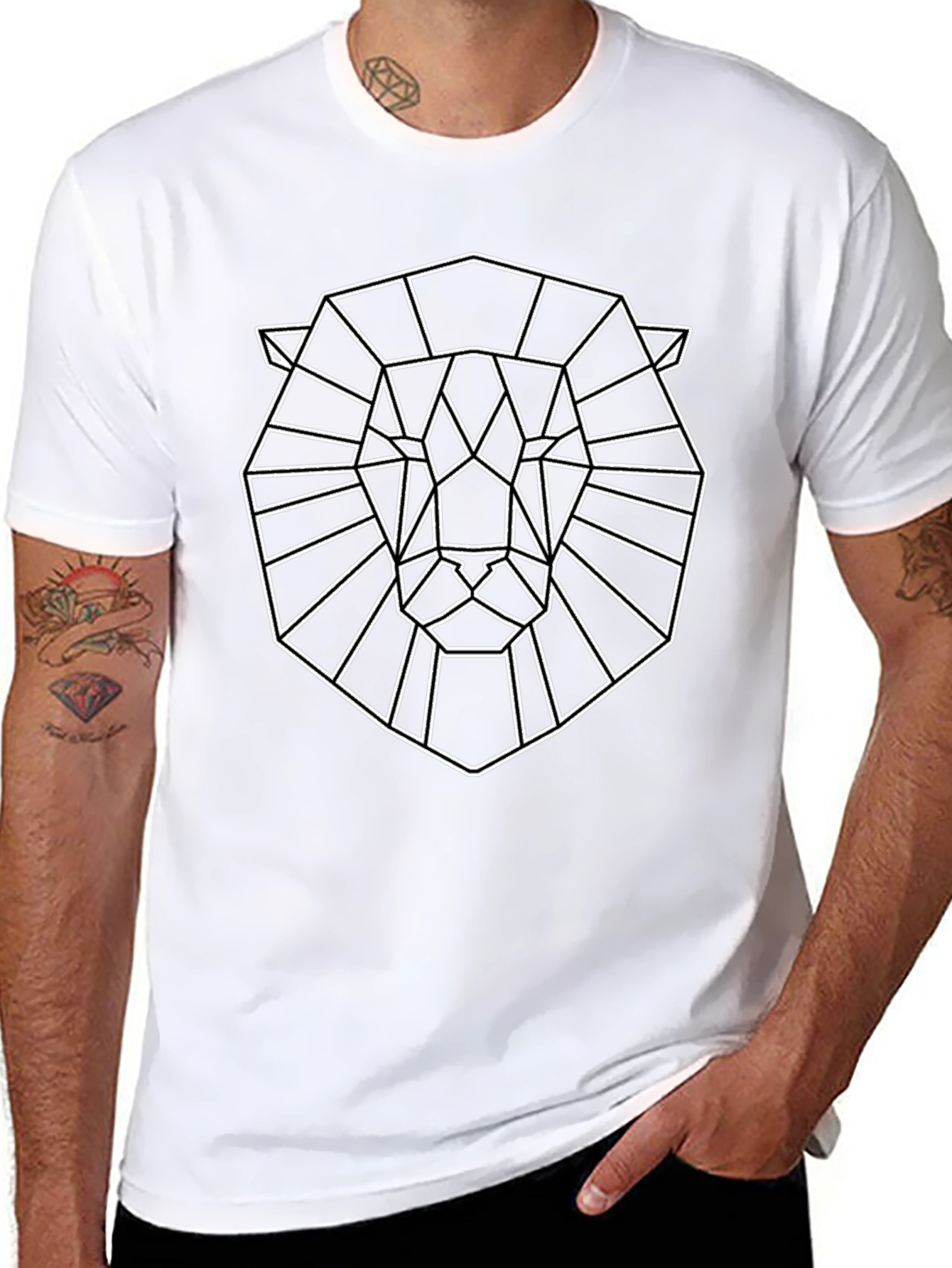 Geometric Lion Graphic Tee - Modern Art Shirt