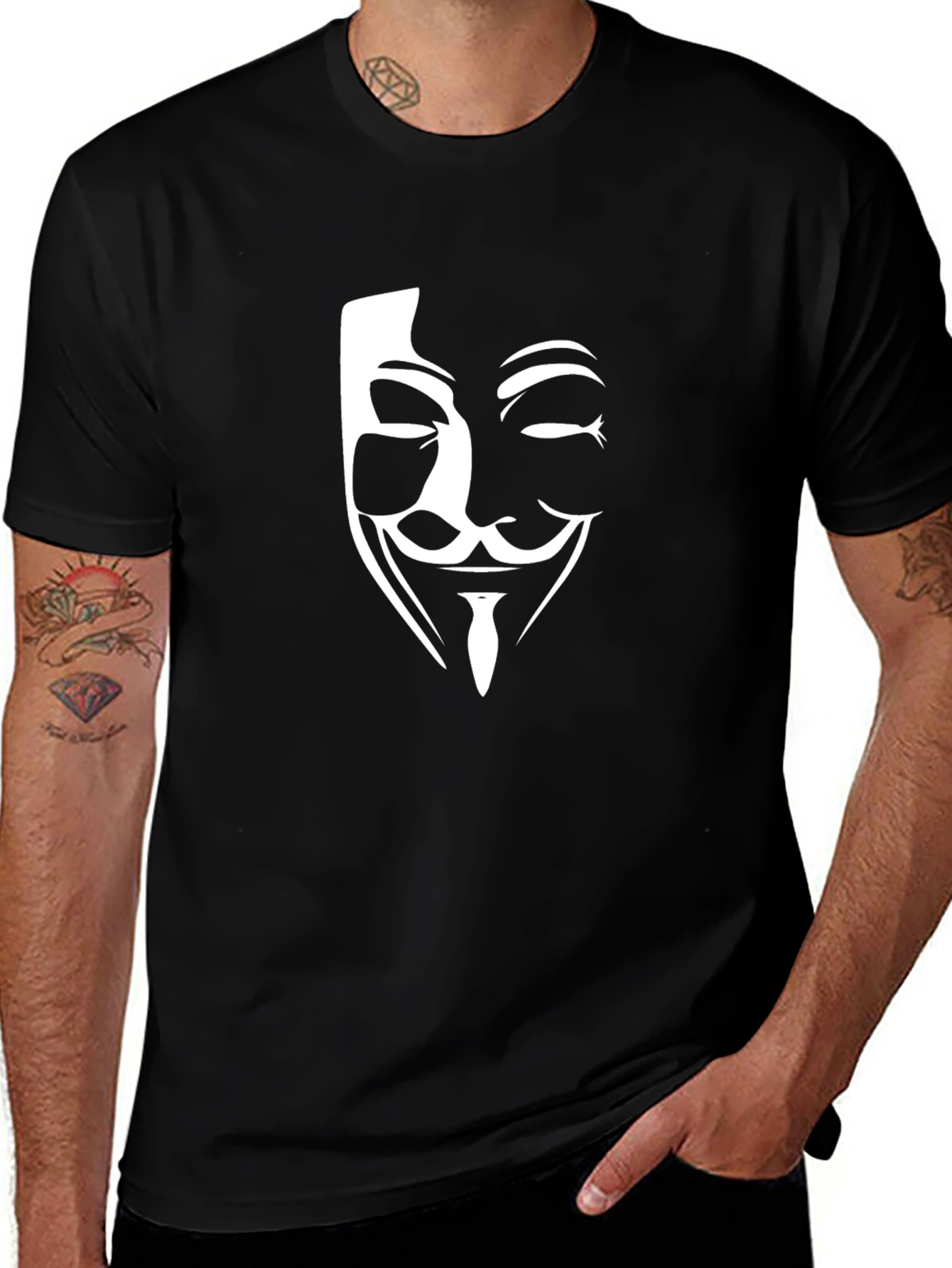 Anonymous Mask Graphic Tee - Black Crew Neck T-Shirt