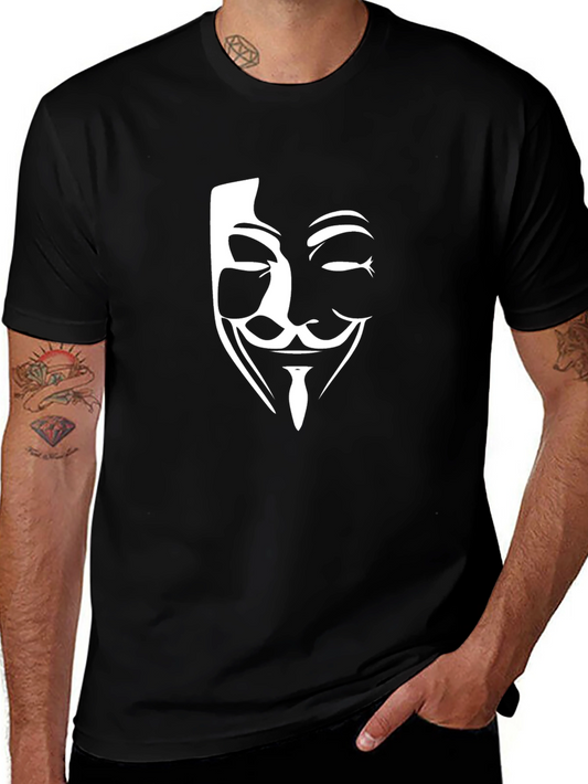 Anonymous Mask Graphic Tee - Black Crew Neck T-Shirt