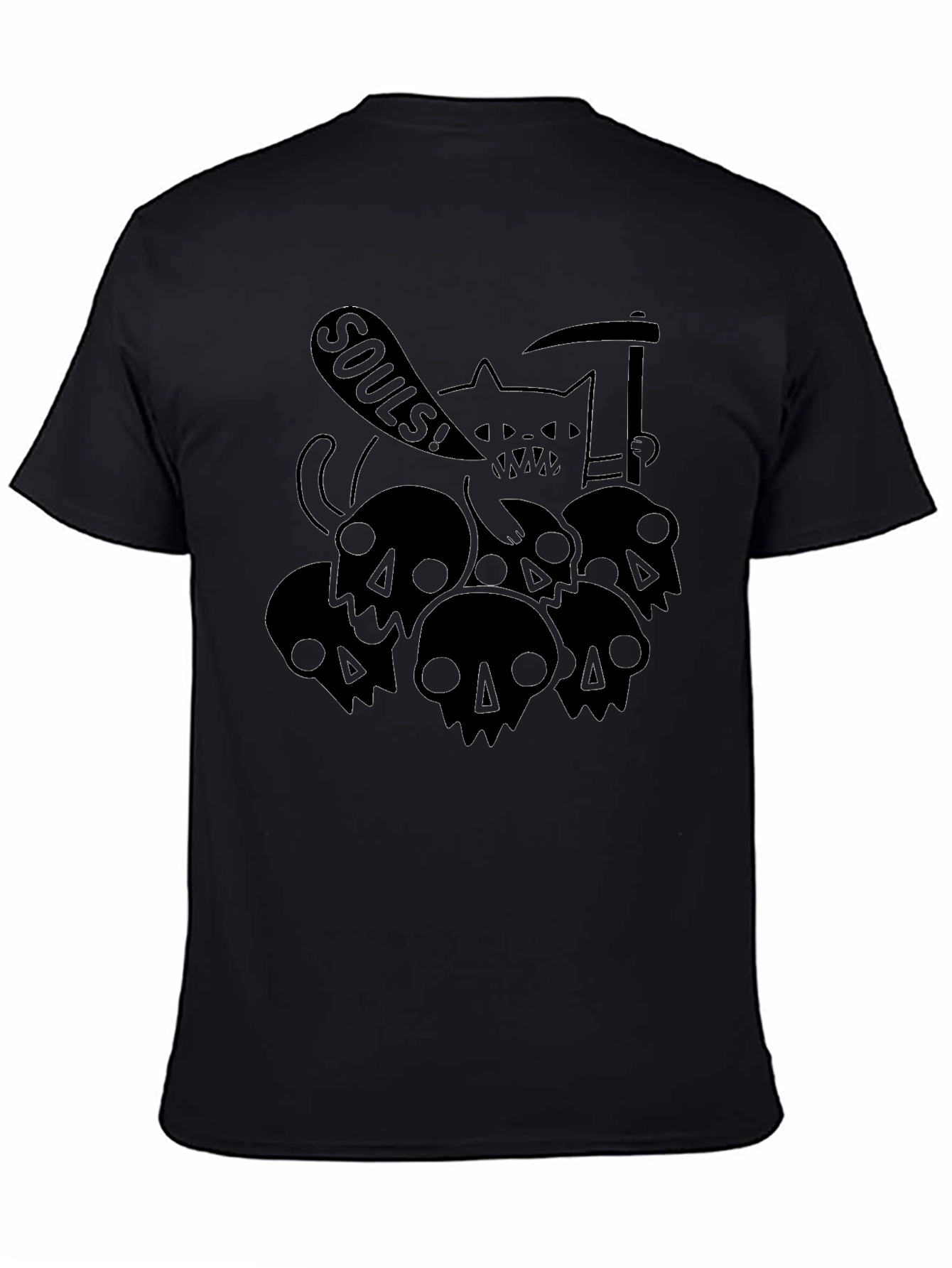 Grim Reaper Cat Skulls SOULS! Black T-Shirt