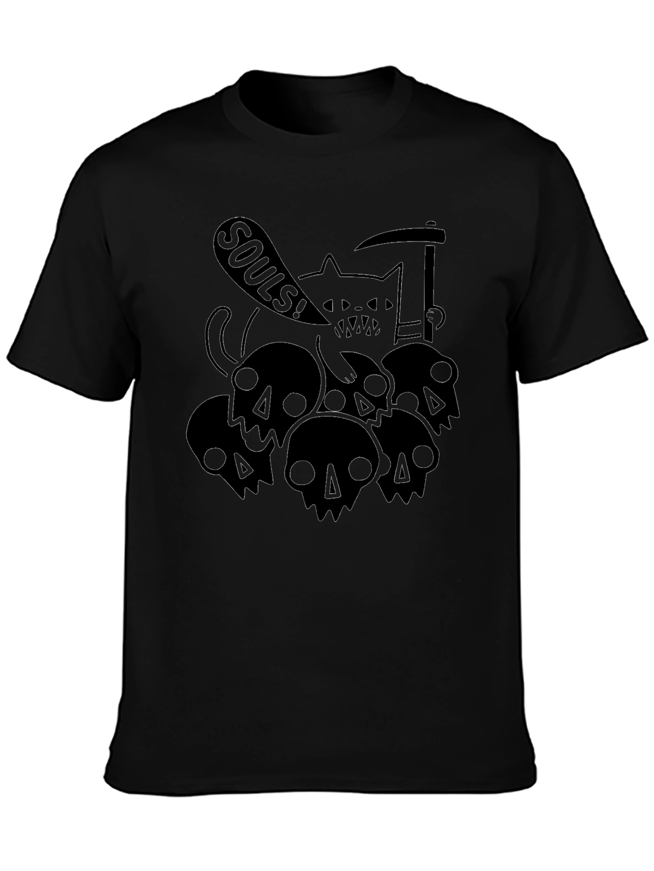 Grim Reaper Cat Skulls SOULS! Black T-Shirt