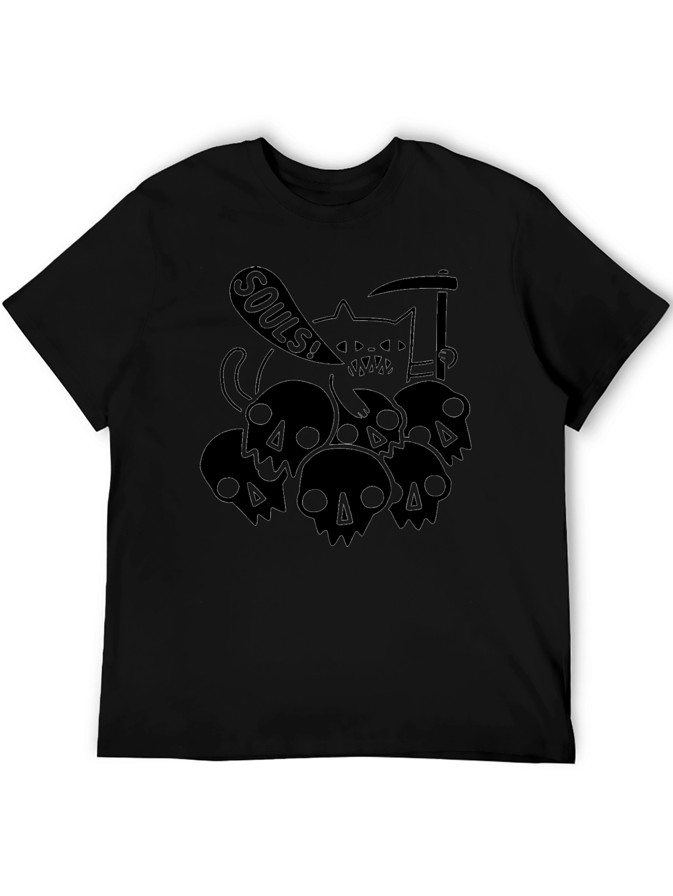 Grim Reaper Cat Skulls SOULS! Black T-Shirt