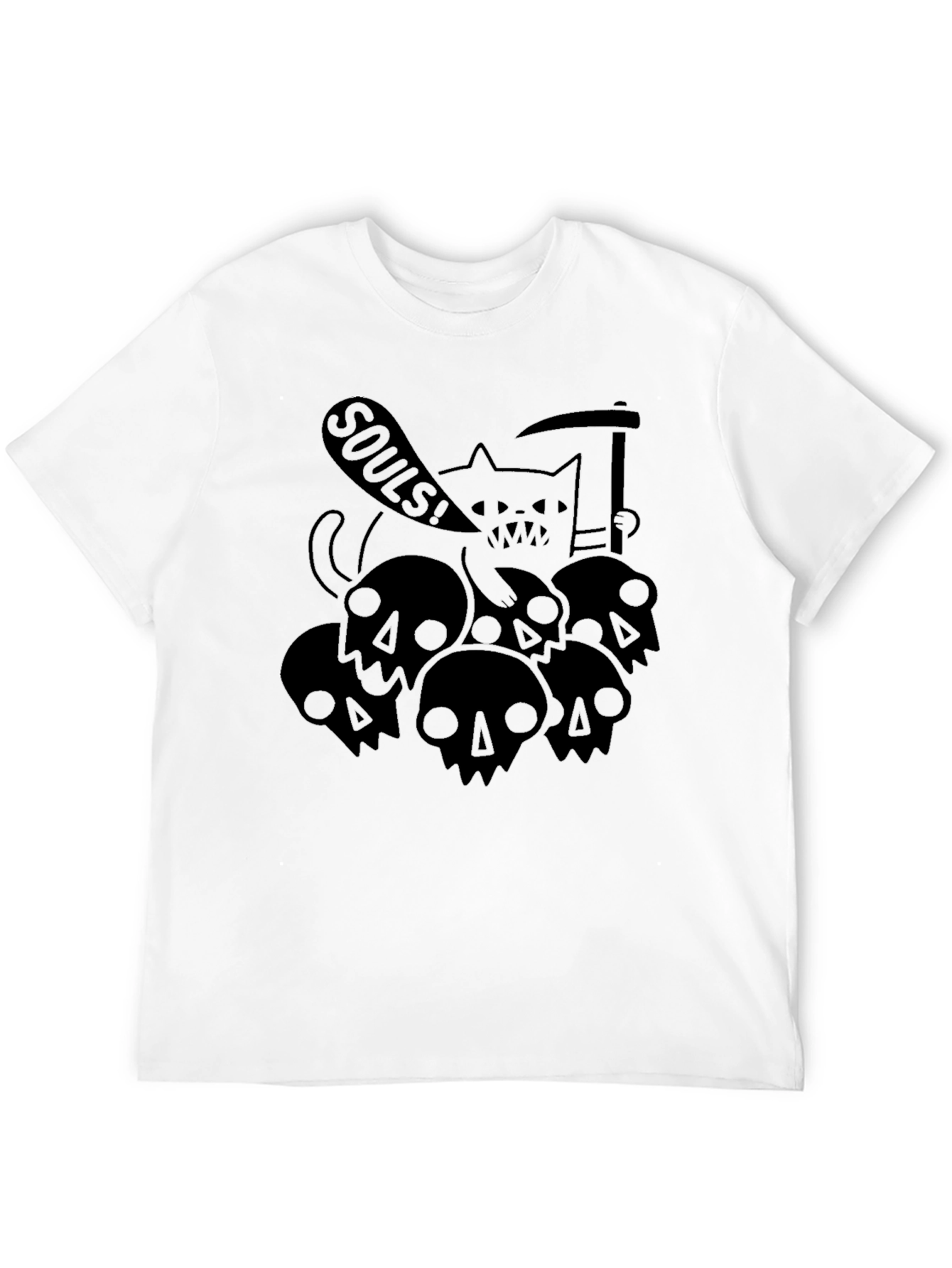 Grim Reaper Cat Skulls SOULS! Black T-Shirt