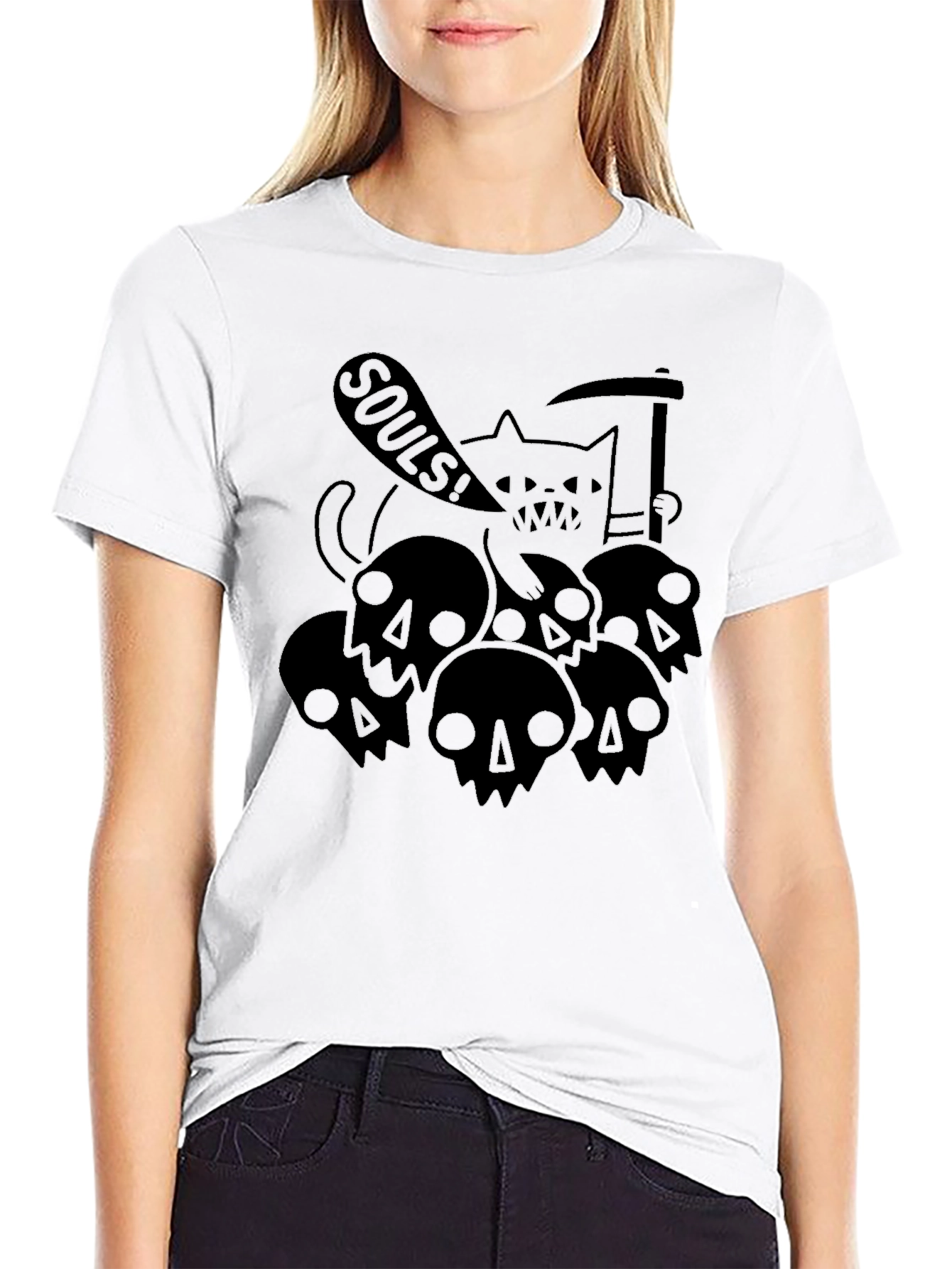 Grim Reaper Cat Skulls SOULS! Black T-Shirt