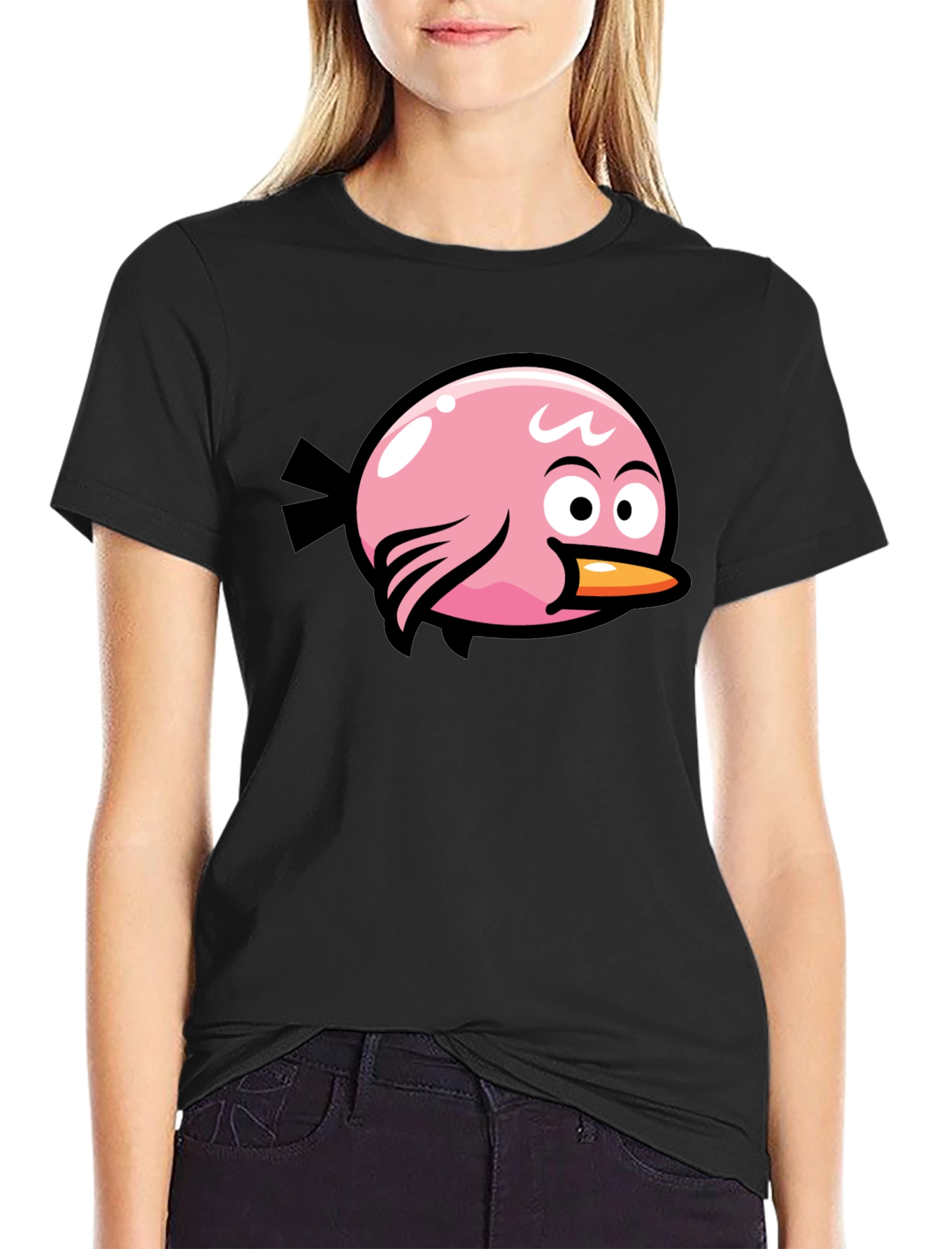 Angry Birds Pink Bird Black T-Shirt