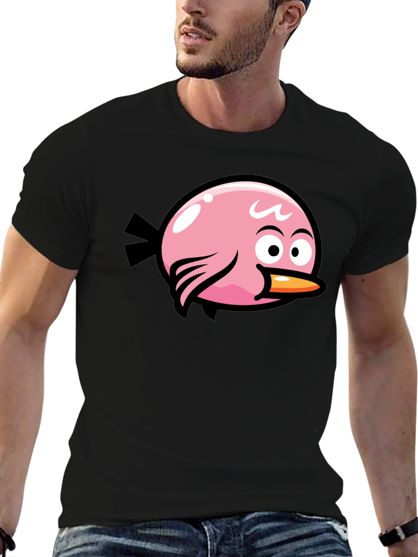 Angry Birds Pink Bird Black T-Shirt