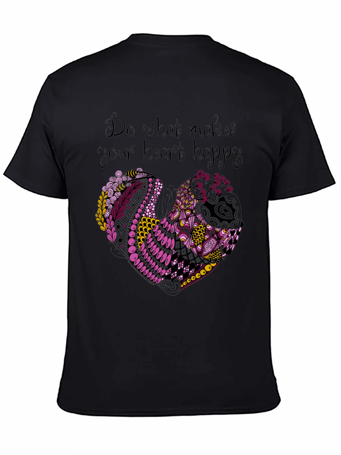 Heart Happy Graphic Tee - Black Cotton Blend T-Shirt