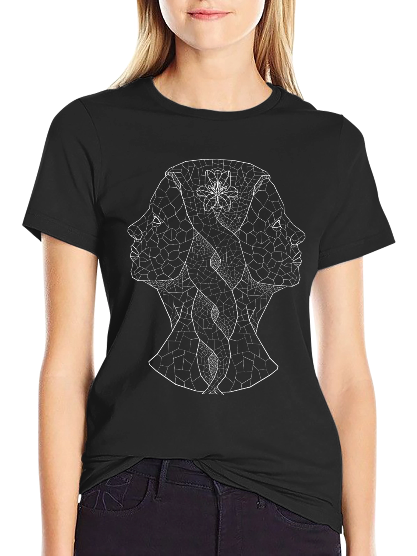 Abstract Faces Graphic Tee - Stylish Black T-Shirt