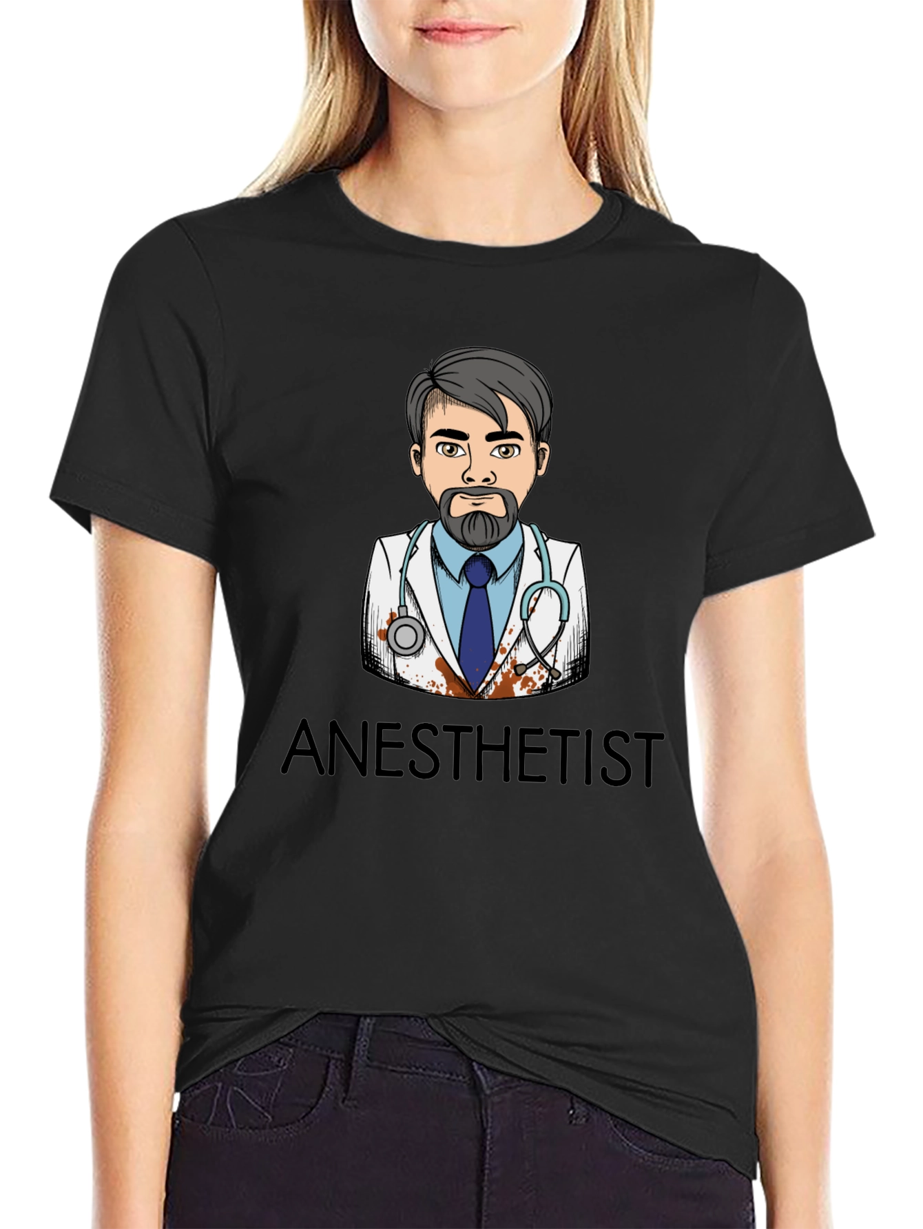 Anesthetist Cartoon Graphic Black T-Shirt