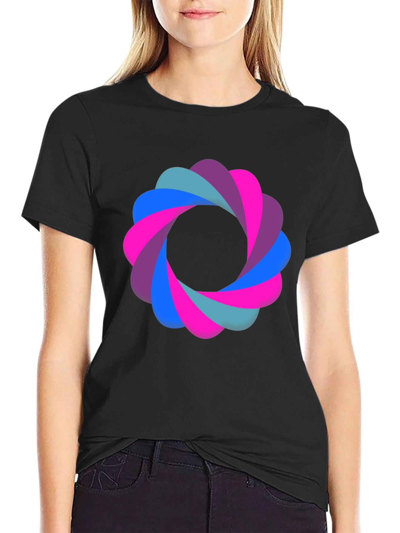 Abstract Flower Graphic Black T-Shirt