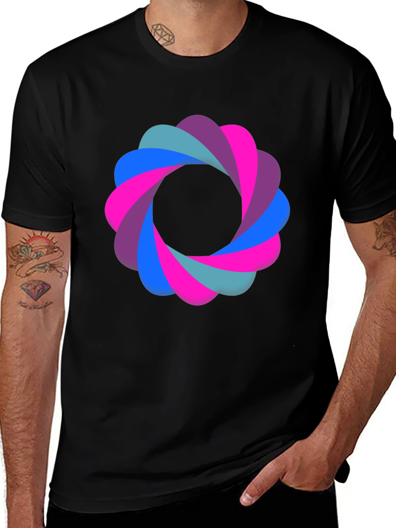 Abstract Flower Graphic Black T-Shirt