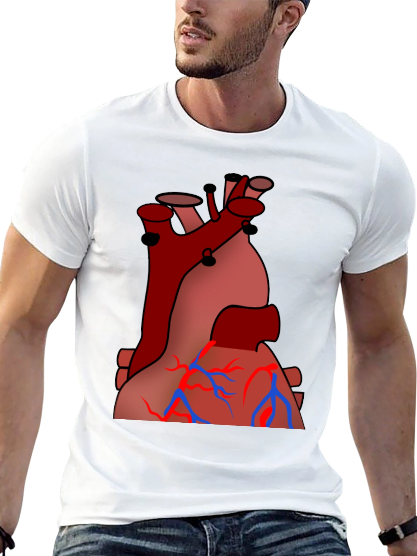 Anatomical Heart Graphic Tee - Black Cotton Casual Shirt