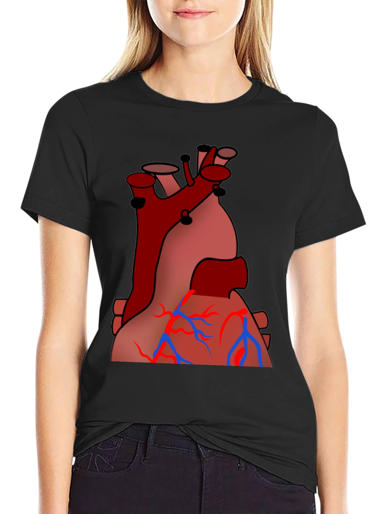 Anatomical Heart Graphic Tee - Black Cotton Casual Shirt