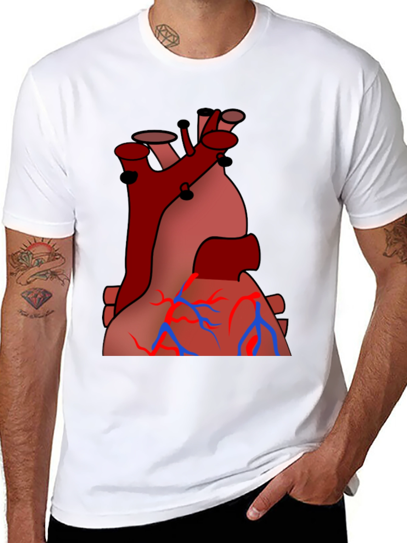 Anatomical Heart Graphic Tee - Black Cotton Casual Shirt