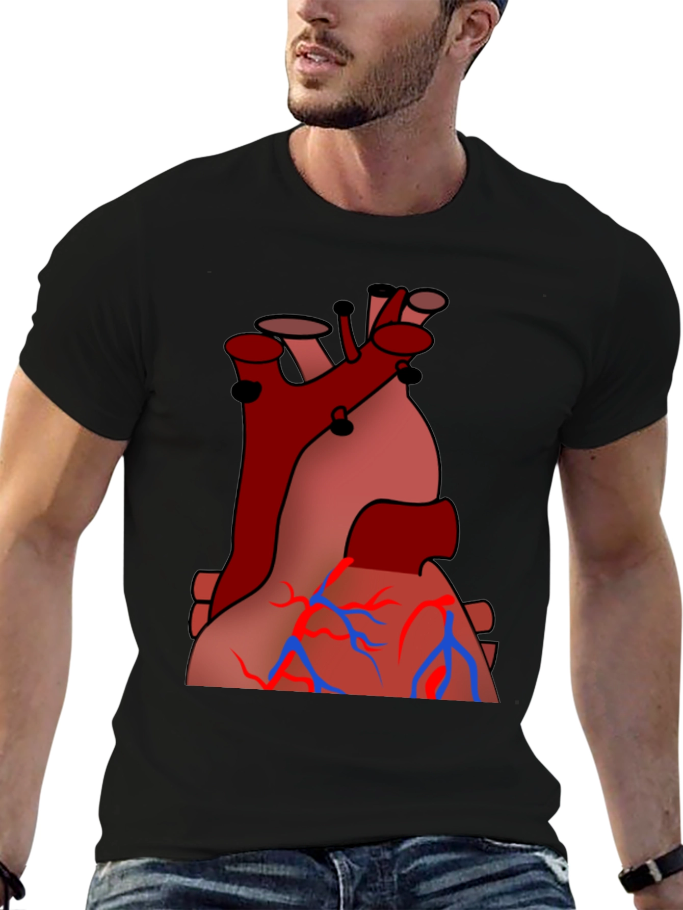 Anatomical Heart Graphic Tee - Black Cotton Casual Shirt