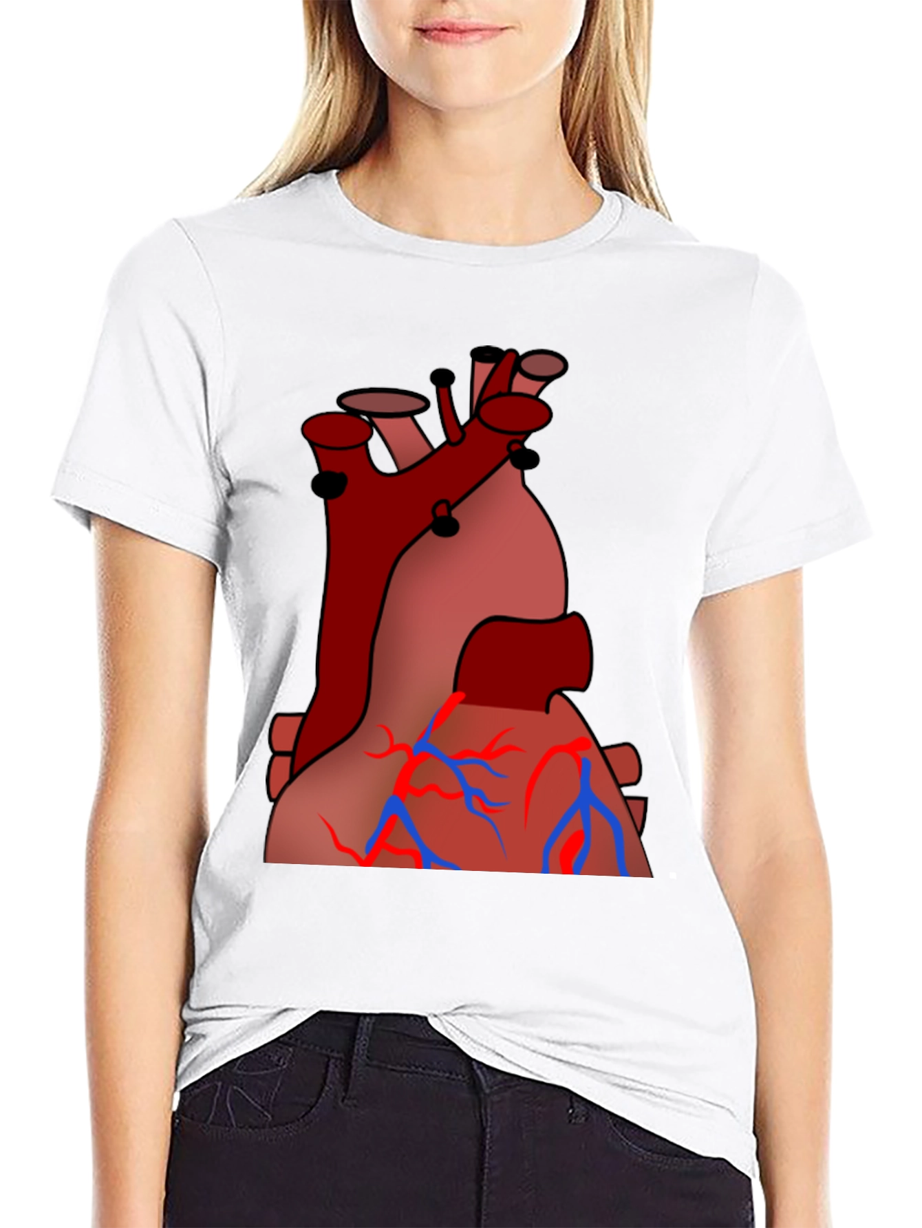 Anatomical Heart Graphic Tee - Black Cotton Casual Shirt