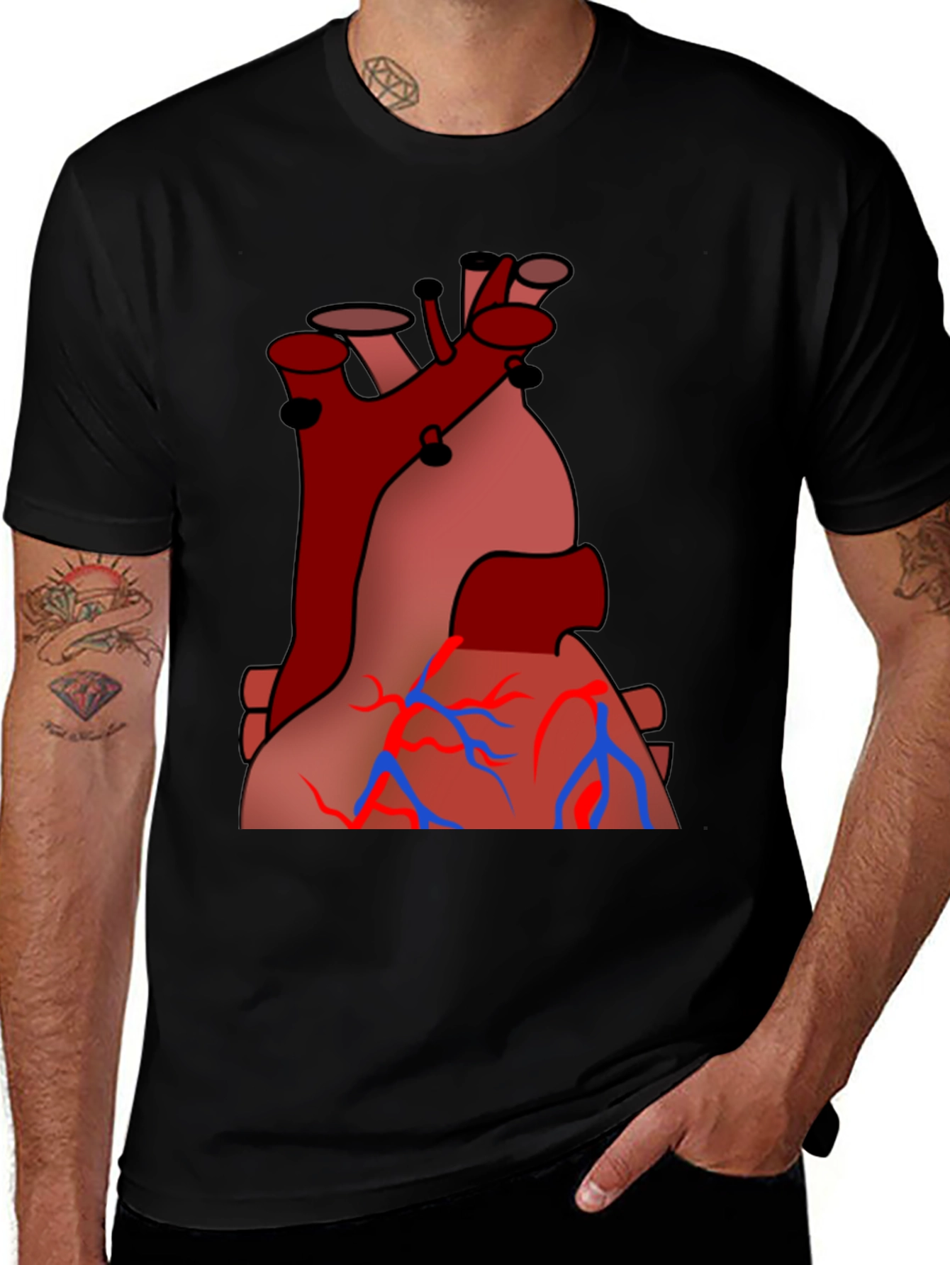 Anatomical Heart Graphic Tee - Black Cotton Casual Shirt