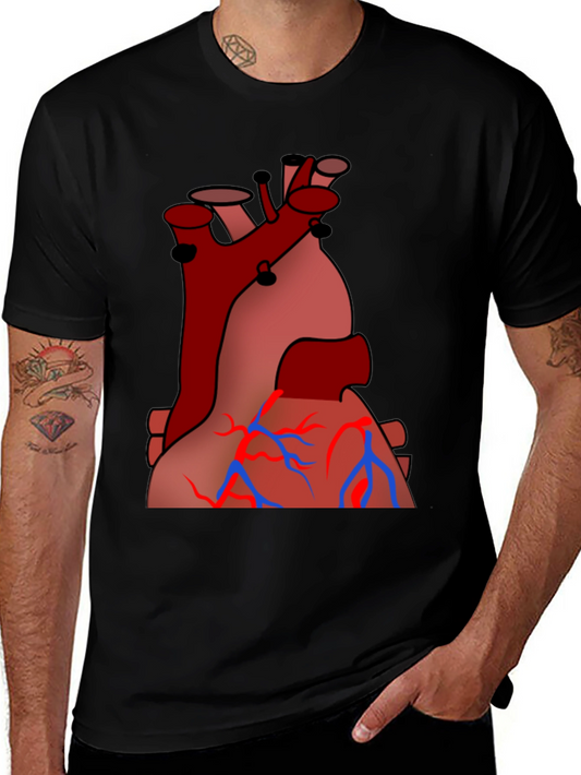 Anatomical Heart Graphic Tee - Black Cotton Casual Shirt