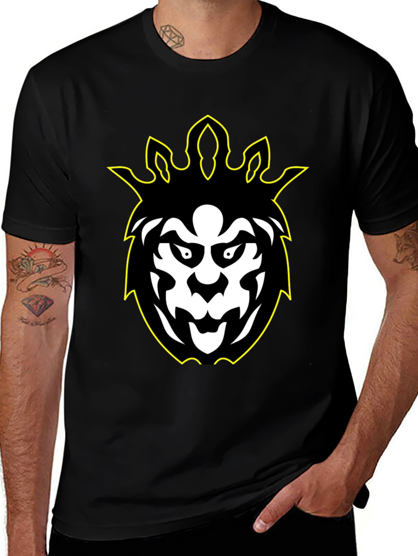 Graphic Tee - Black Lion Design with Yellow Outline
