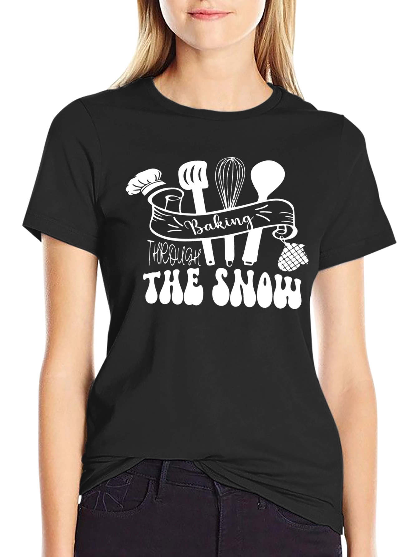 Baking Through The Snow Black Crew Neck T-Shirt