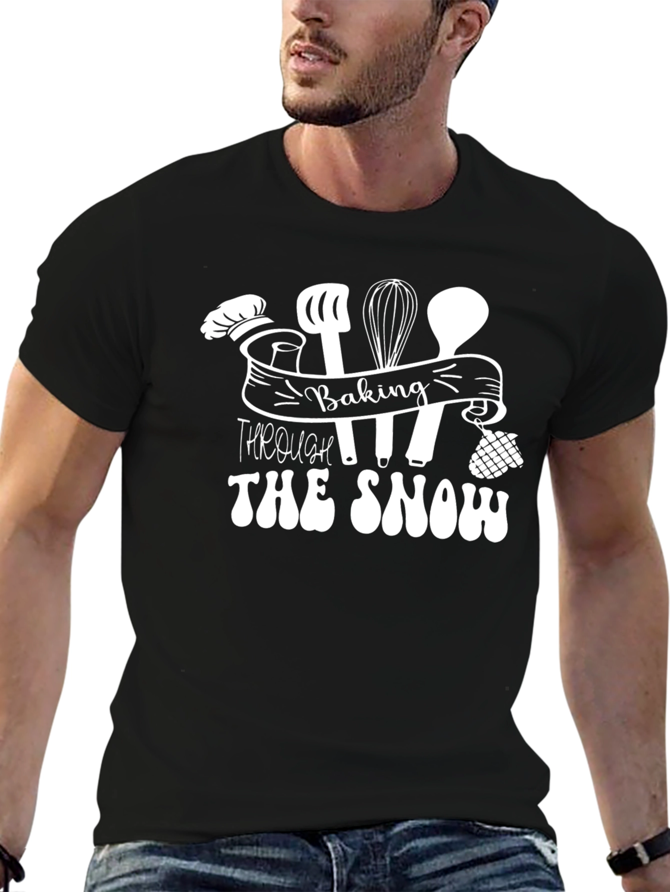 Baking Through The Snow Black Crew Neck T-Shirt