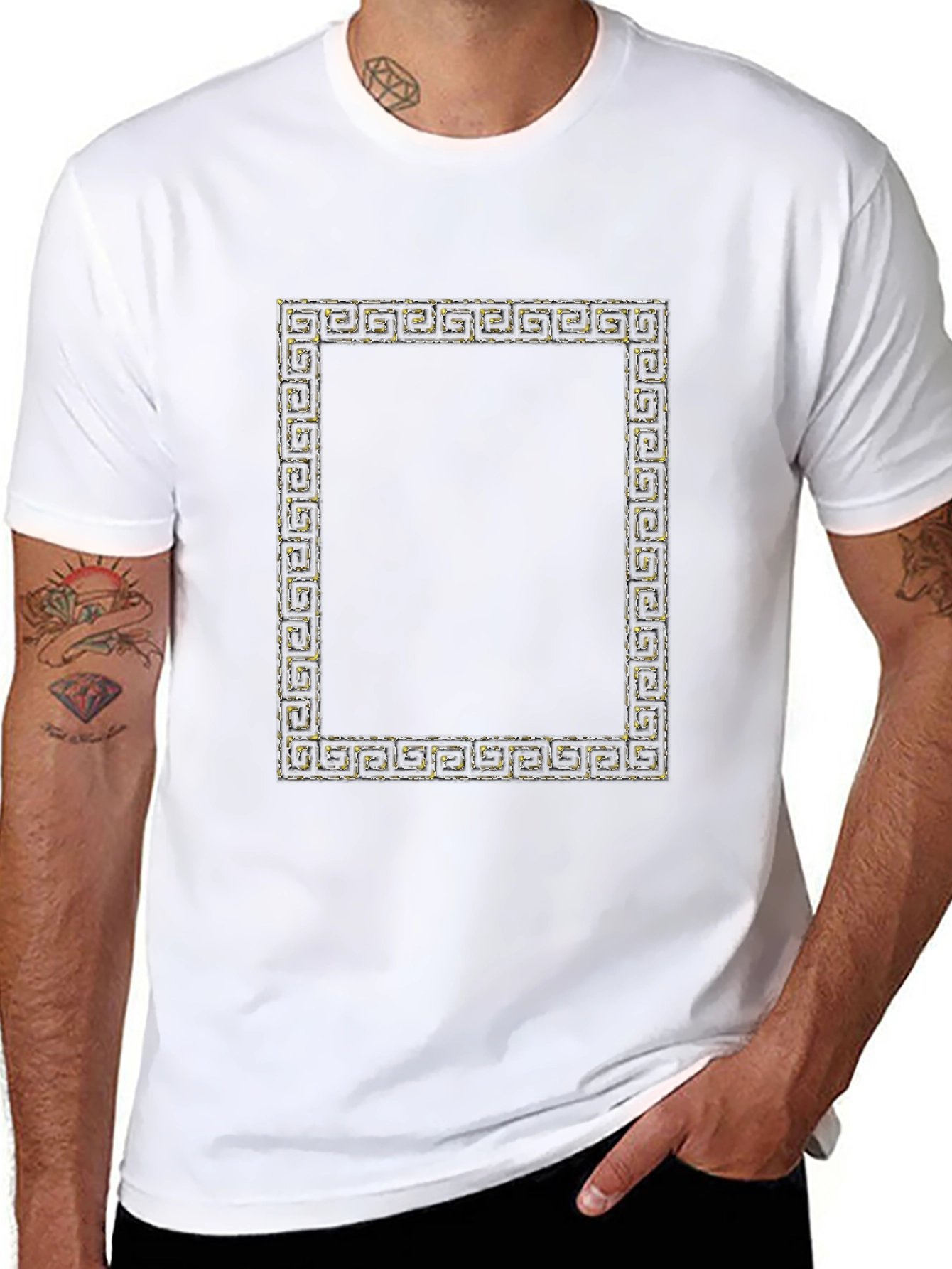 Greek Key Square Graphic Tee - Stylish & Modern