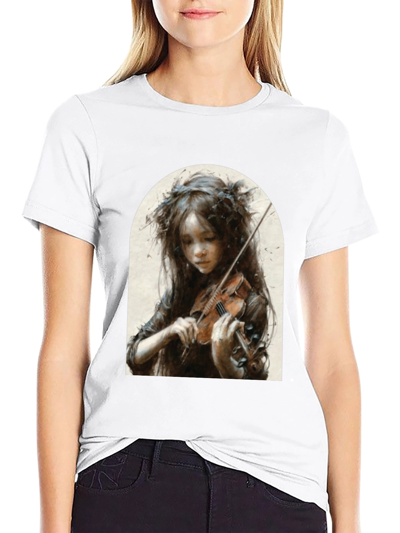 Girl Playing Violin Graphic T-Shirt - Black