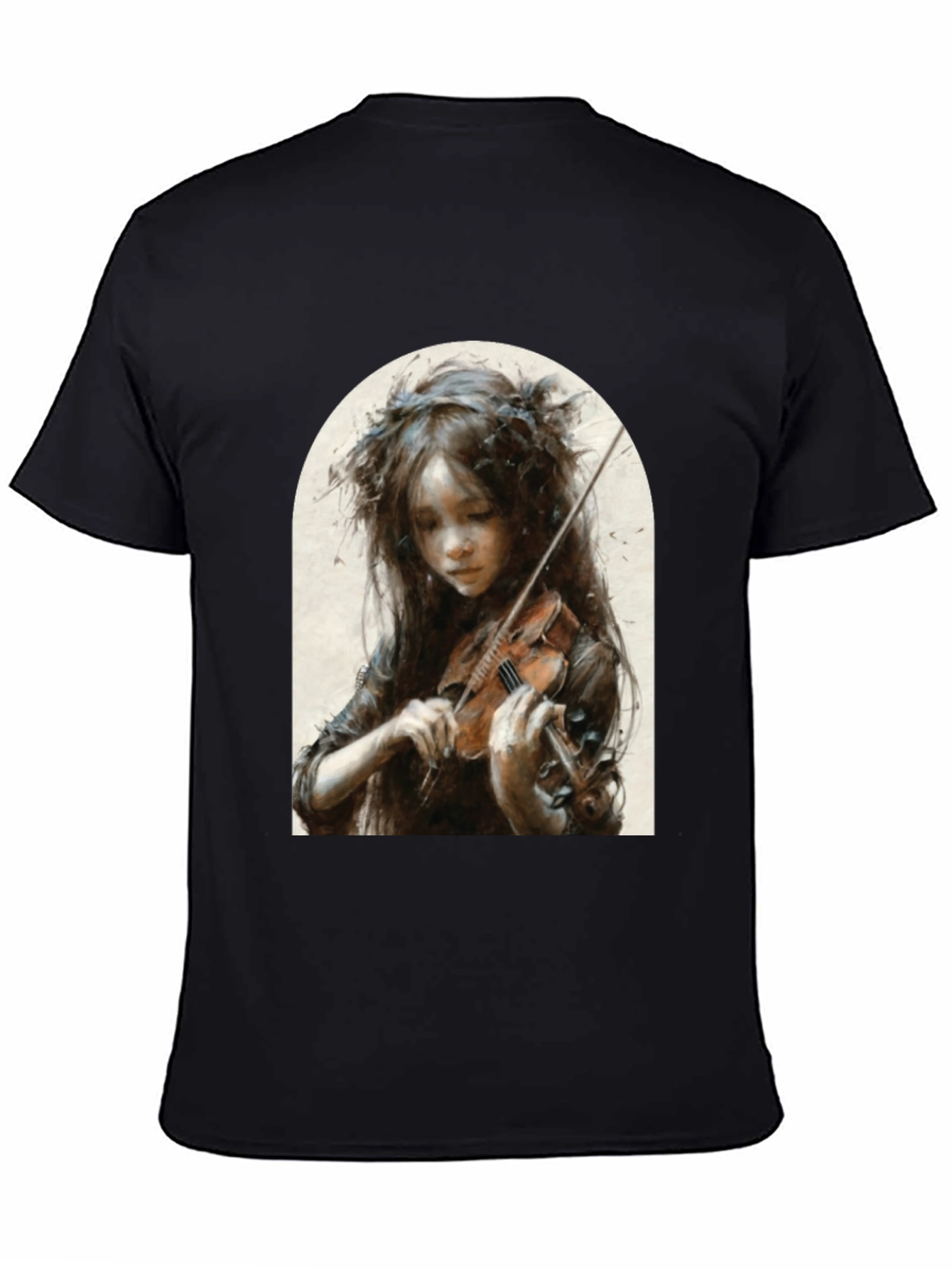 Girl Playing Violin Graphic T-Shirt - Black