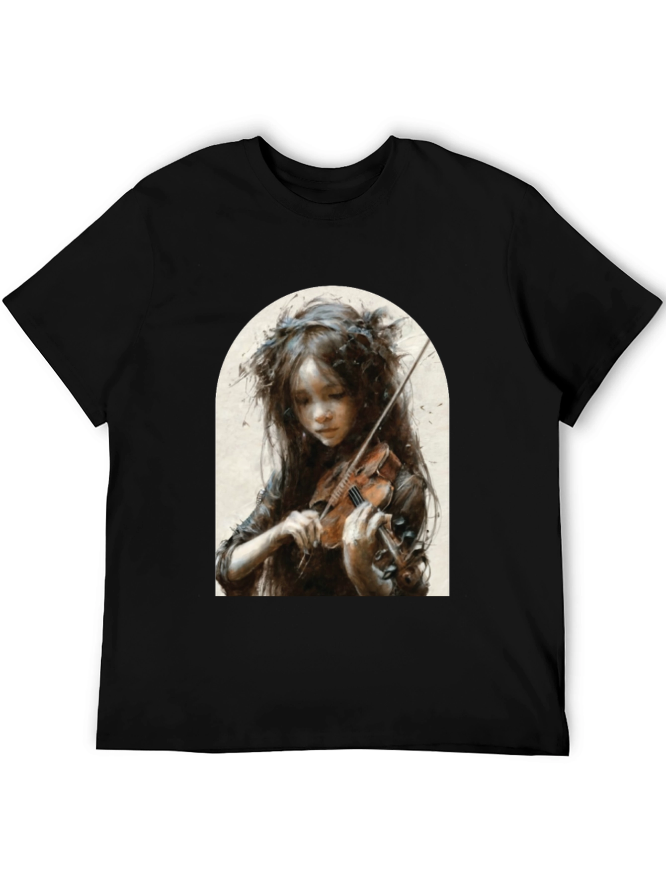 Girl Playing Violin Graphic T-Shirt - Black