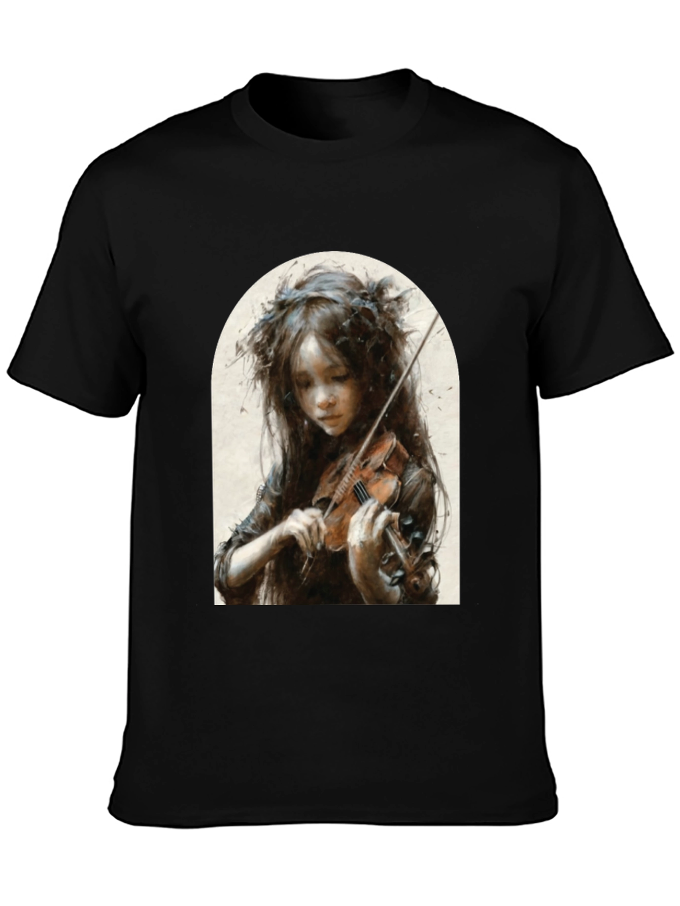 Girl Playing Violin Graphic T-Shirt - Black