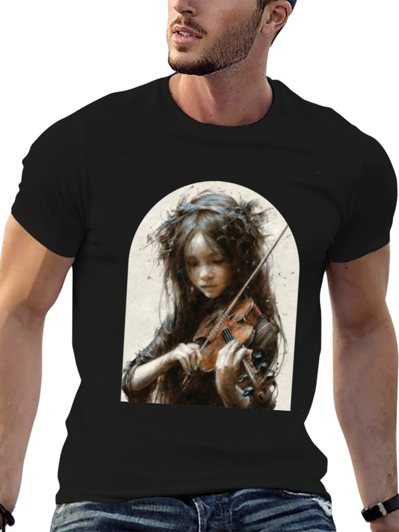 Girl Playing Violin Graphic T-Shirt - Black