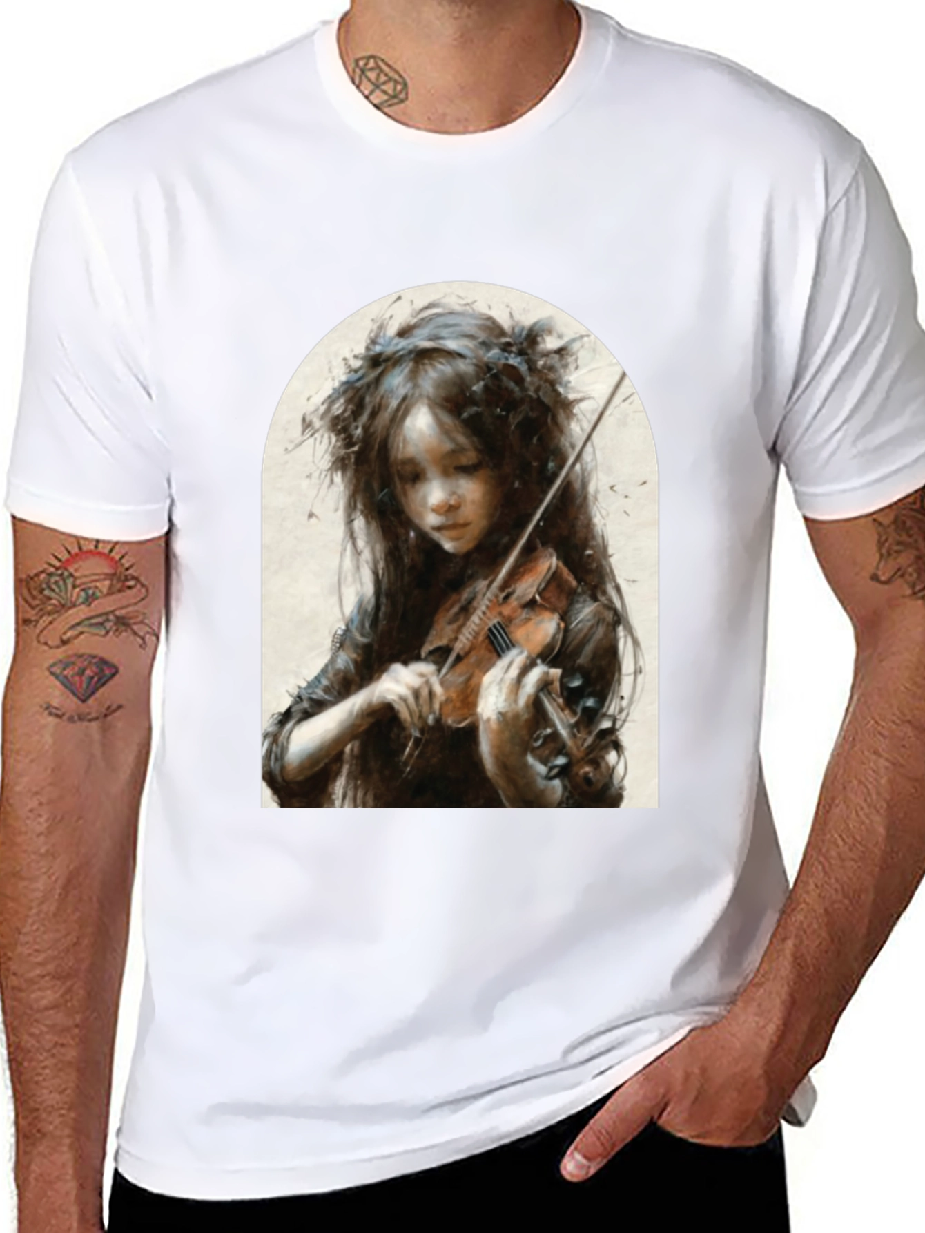 Girl Playing Violin Graphic T-Shirt - Black