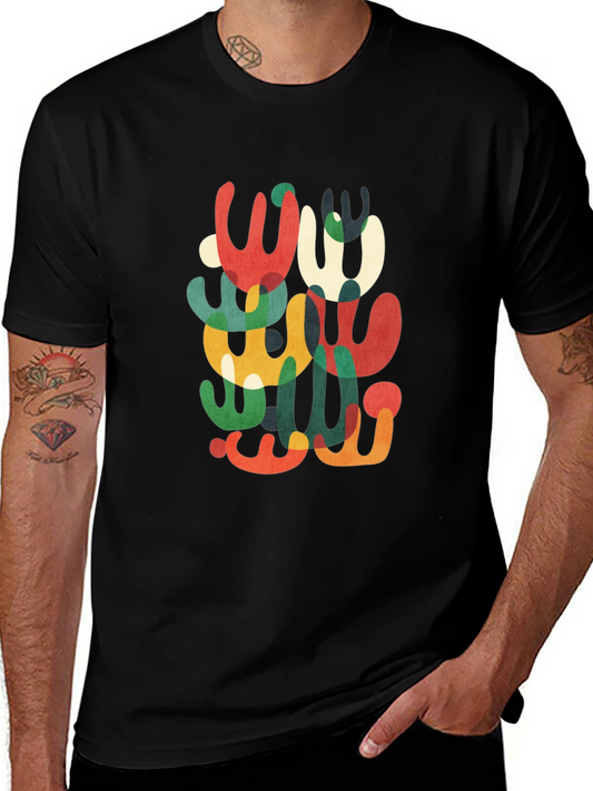 Abstract Modern Art Graphic Tee - Black