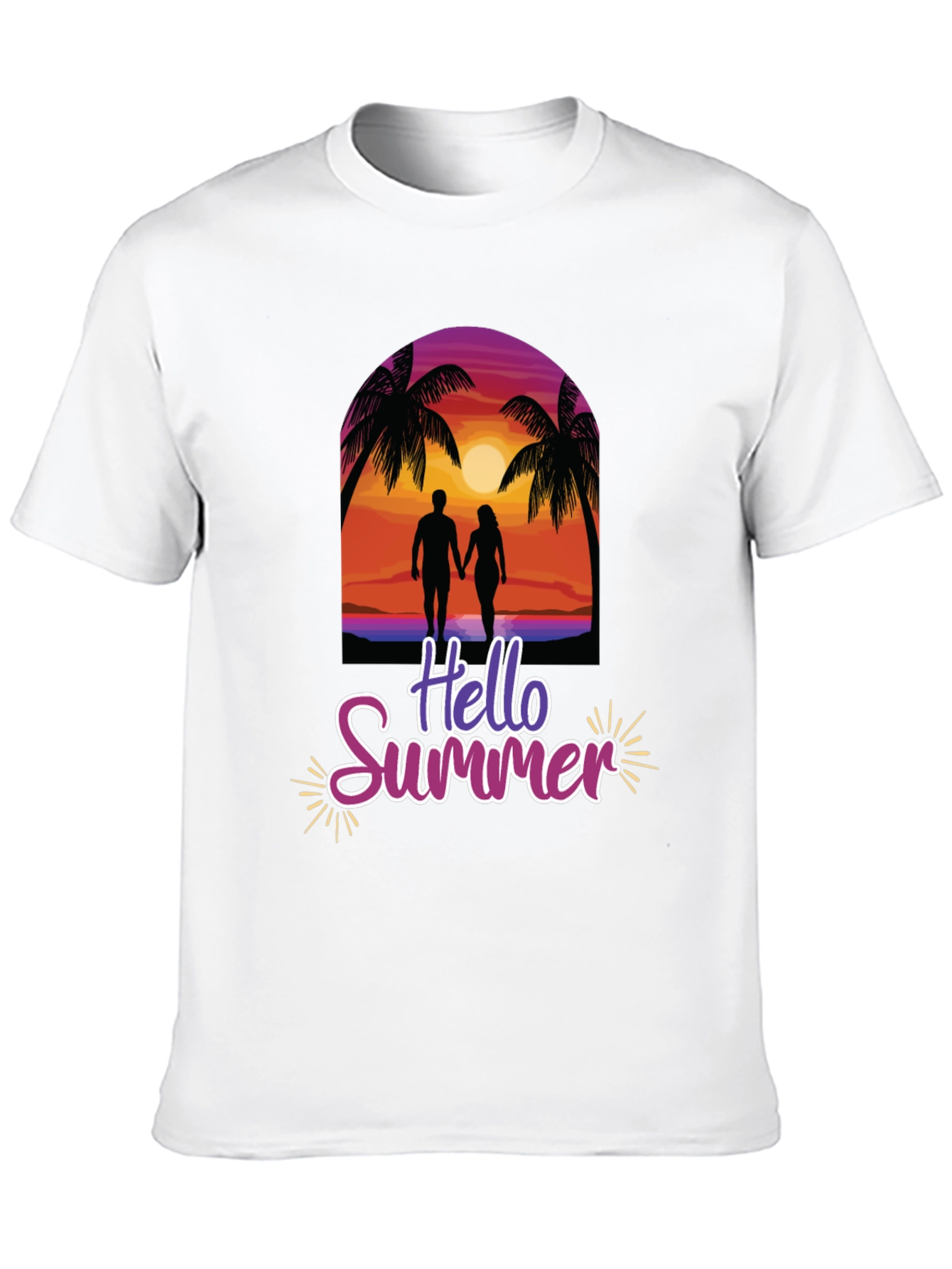 Hello Summer Graphic Tee - Beach Sunset Design