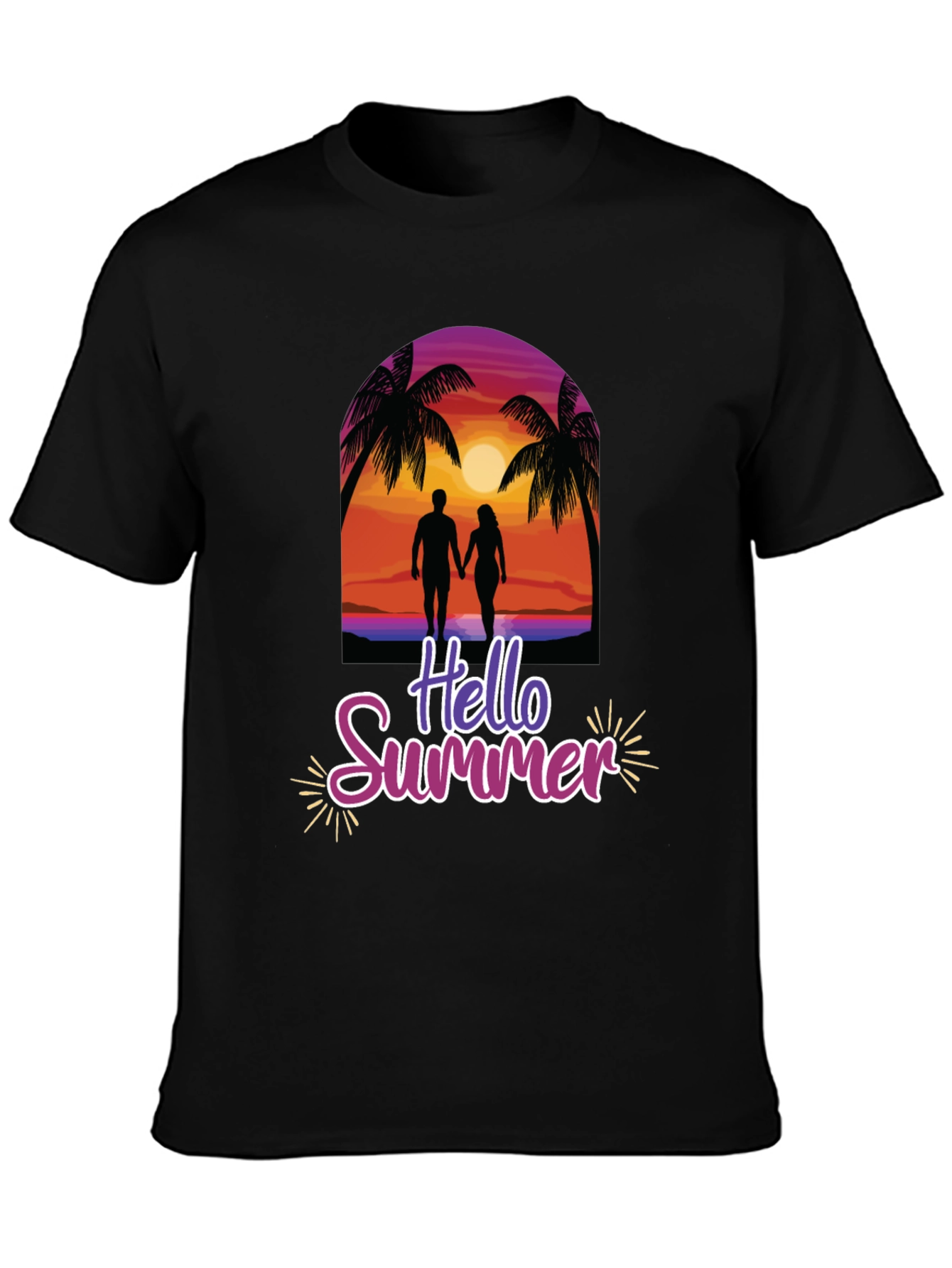 Hello Summer Graphic Tee - Beach Sunset Design