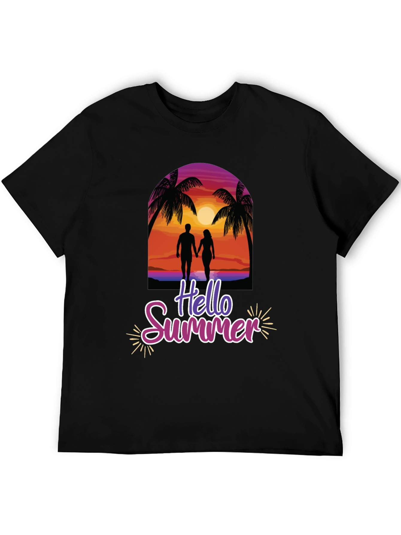 Hello Summer Graphic Tee - Beach Sunset Design
