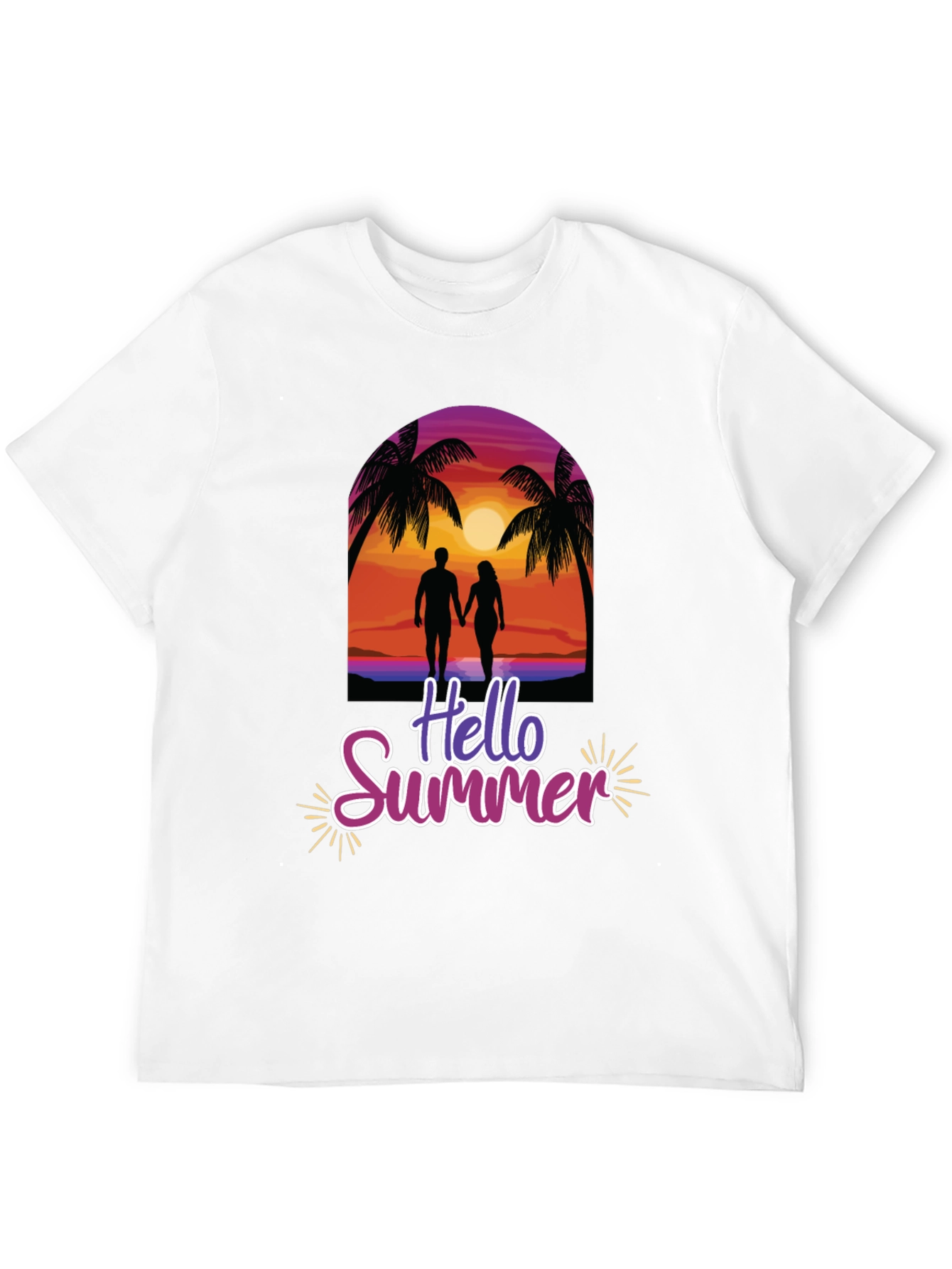 Hello Summer Graphic Tee - Beach Sunset Design