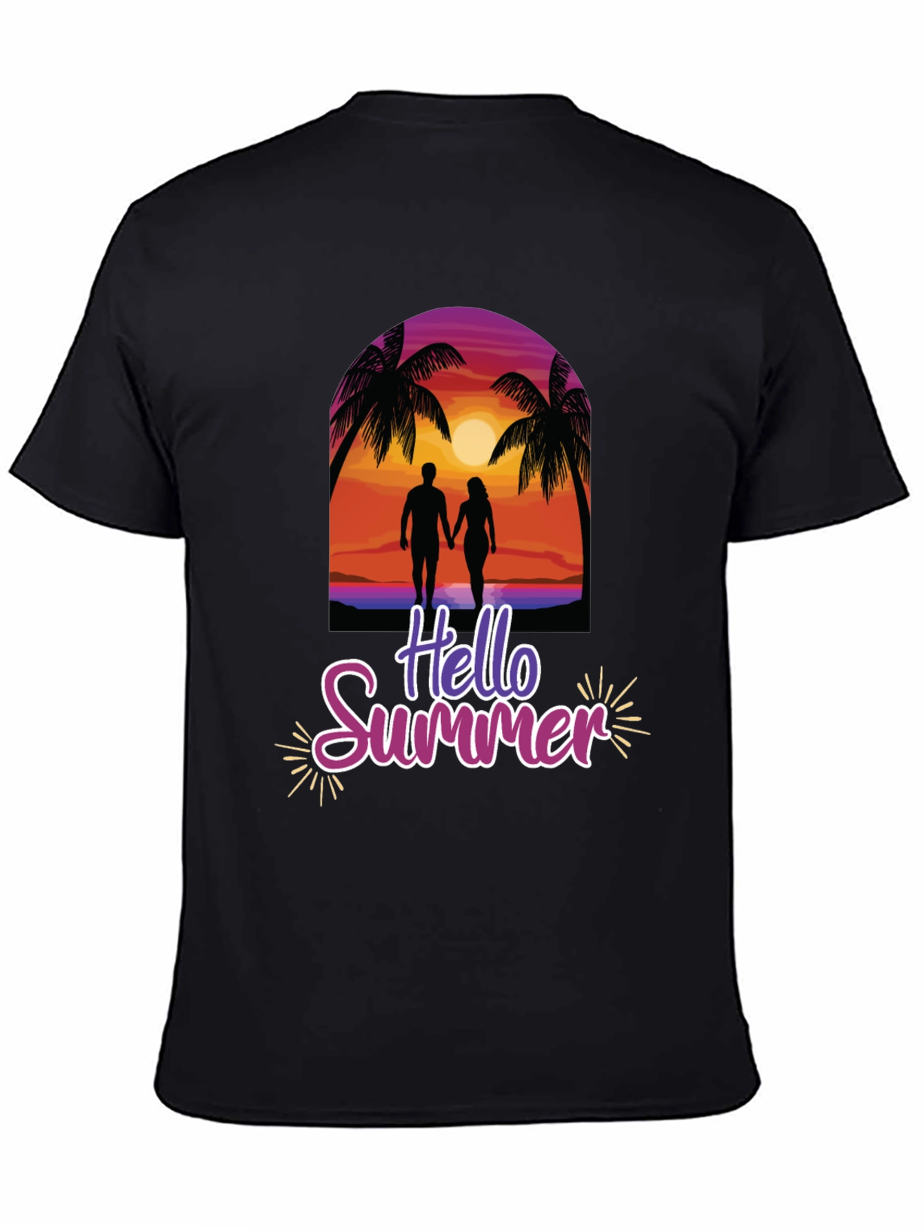 Hello Summer Graphic Tee - Beach Sunset Design
