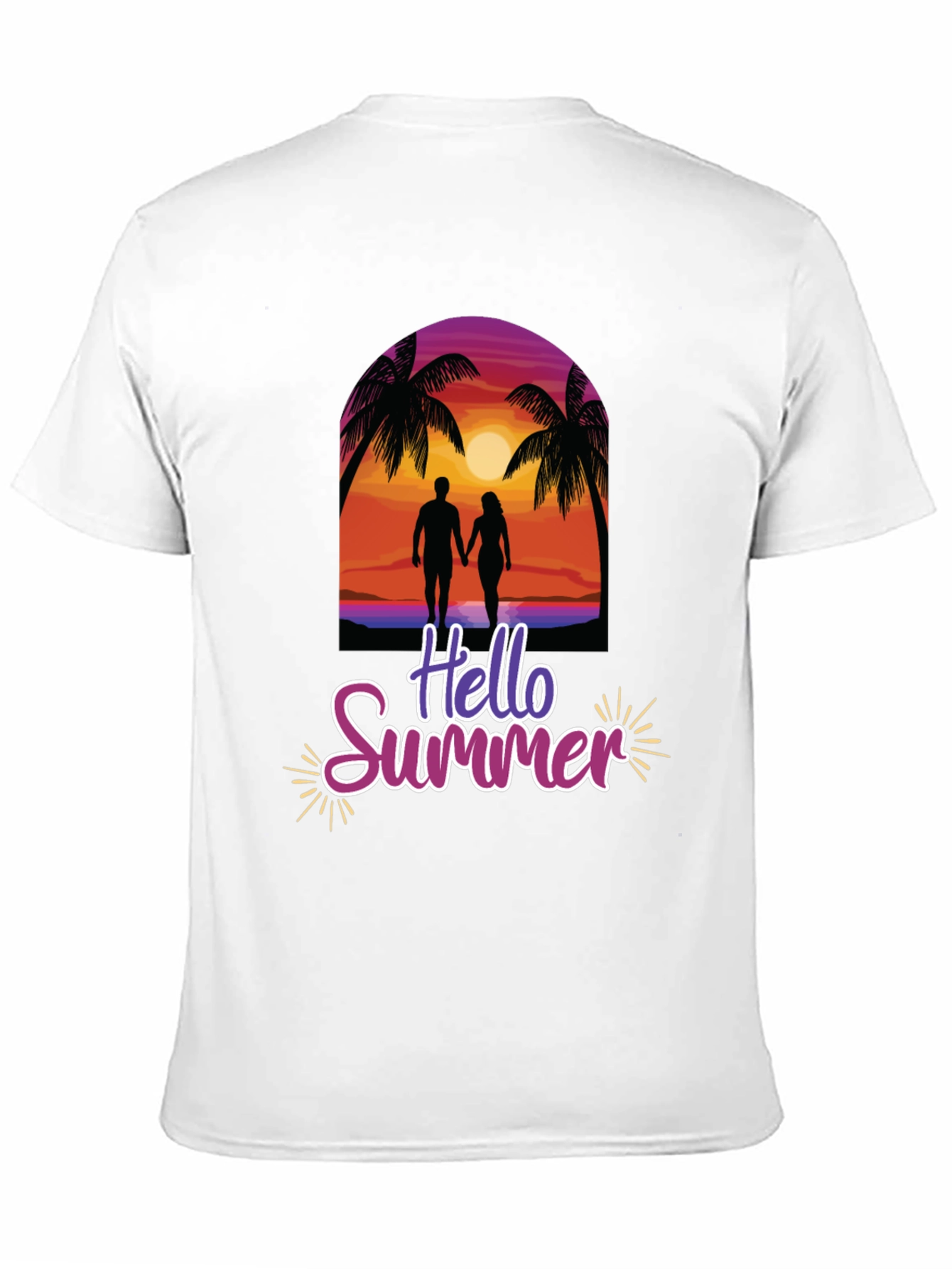 Hello Summer Graphic Tee - Beach Sunset Design