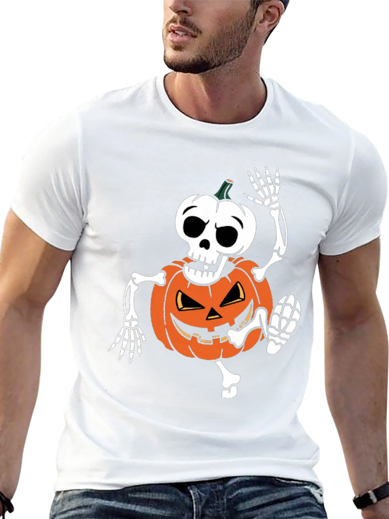 Halloween Skeleton Pumpkin T-Shirt - Spooky Season Apparel