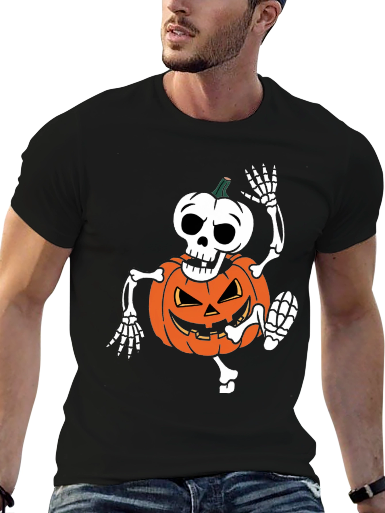Halloween Skeleton Pumpkin T-Shirt - Spooky Season Apparel