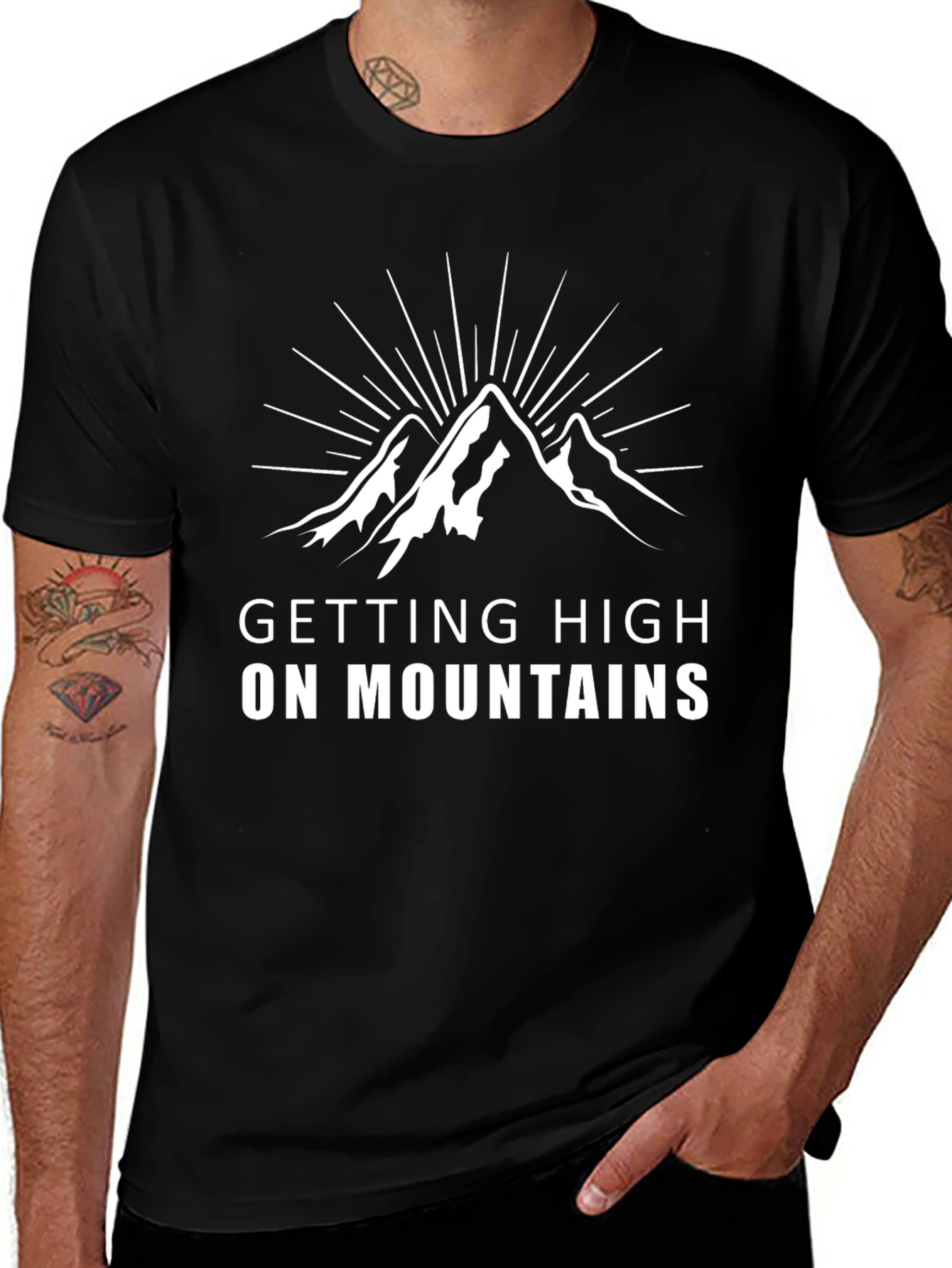 Getting High on Mountains Black Graphic T-Shirt